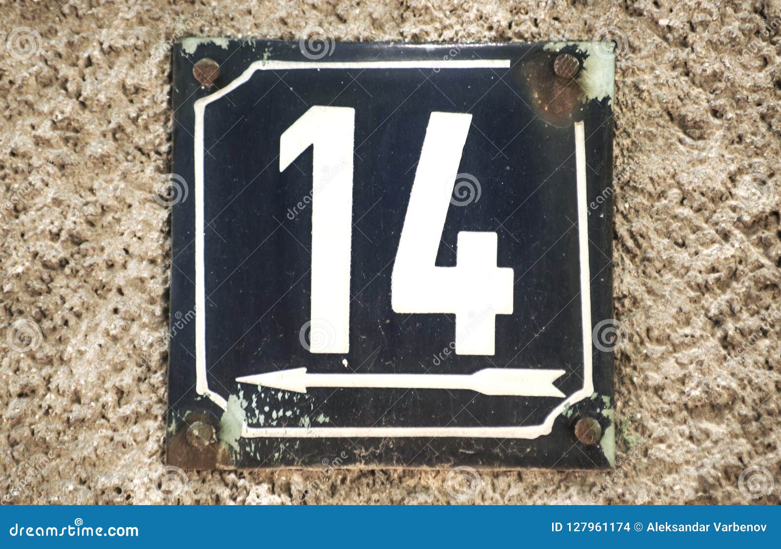 weathered enameled plate number 14