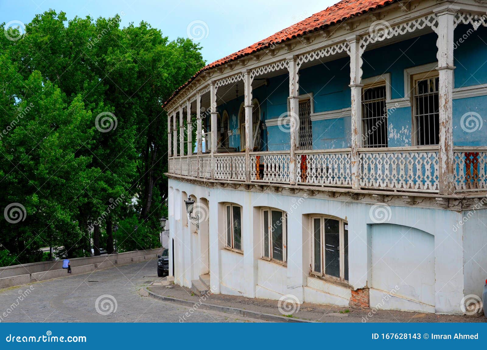 Weathered Unique Sloping Architecture Design House With Balcony Tbilisi Georgia Editorial Stock Photo Image Of Greenery Bricks 167628143