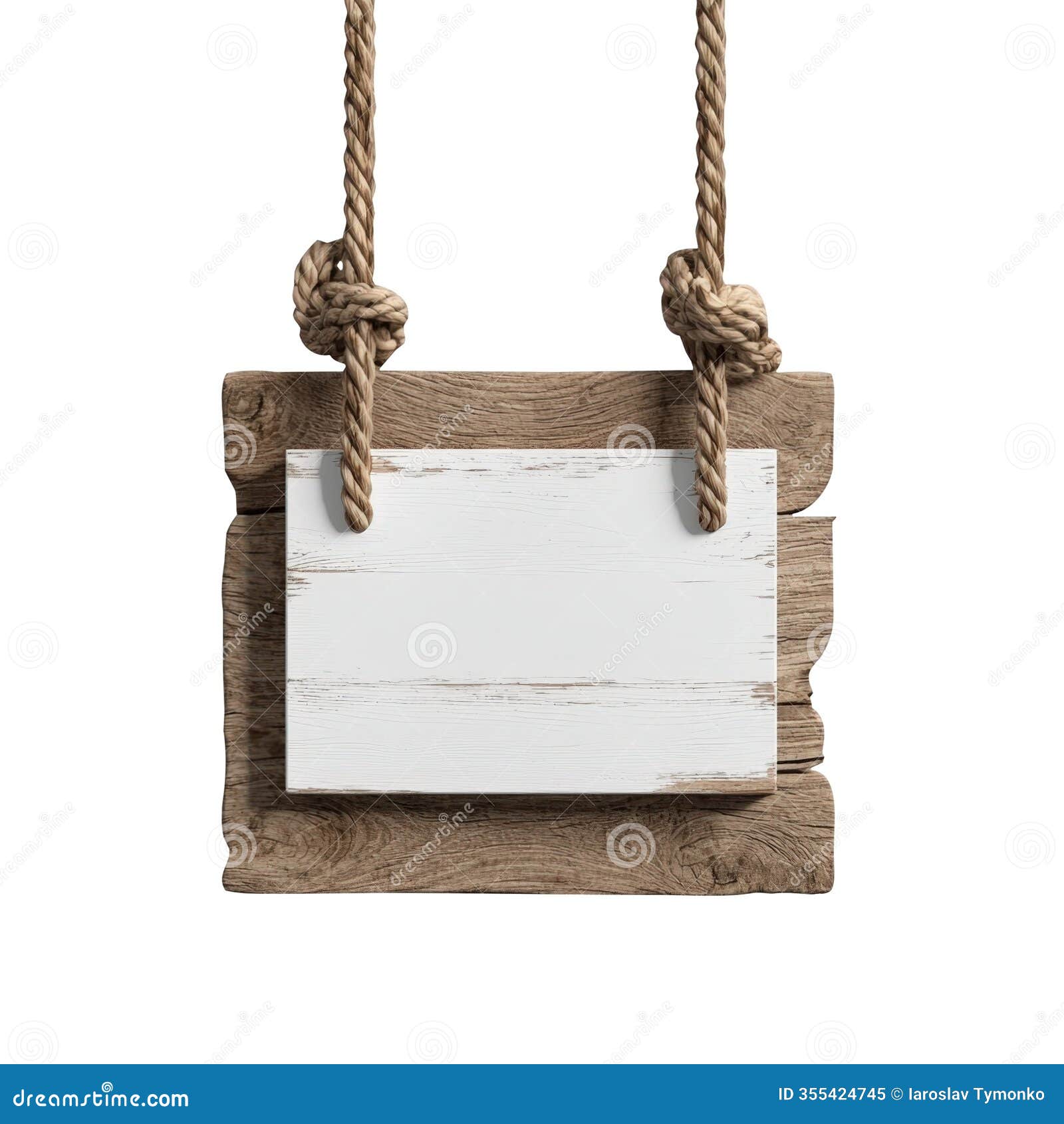 empty white wooden mockup sign hanging with rope on transparent background, perfect for adding your own text or 