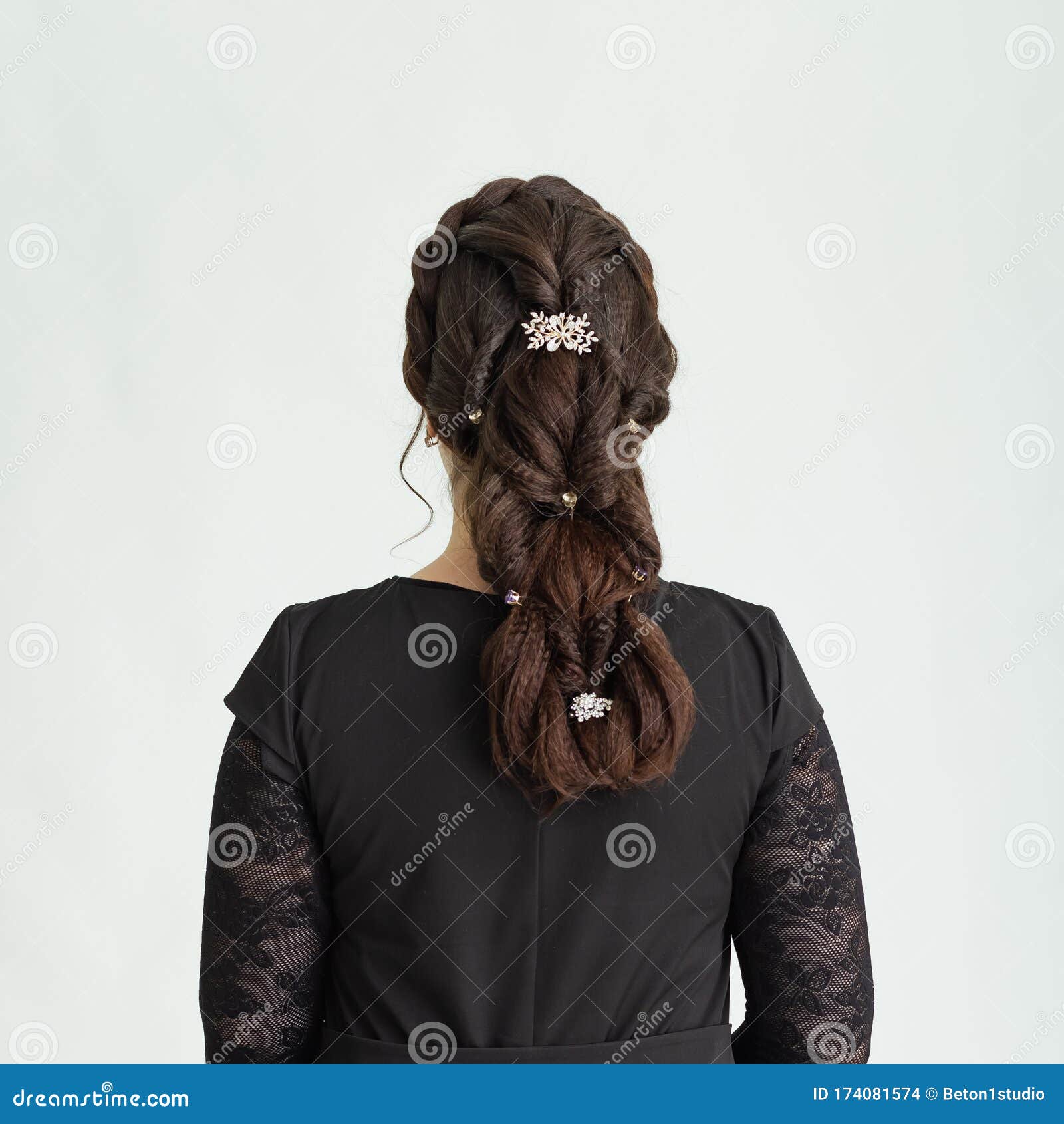 Weave, Braid Tail Hairstyle. Hairstyle on Brown Hair Woman with Long Hair  on a White Ay Background. Professional Hairdressing Stock Photo - Image of  highlights, care: 174081574