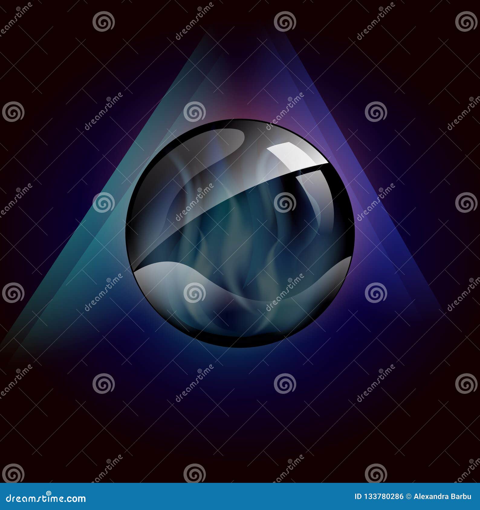 Magical Crystal Ball with Blue Flames Inside Template Stock Vector