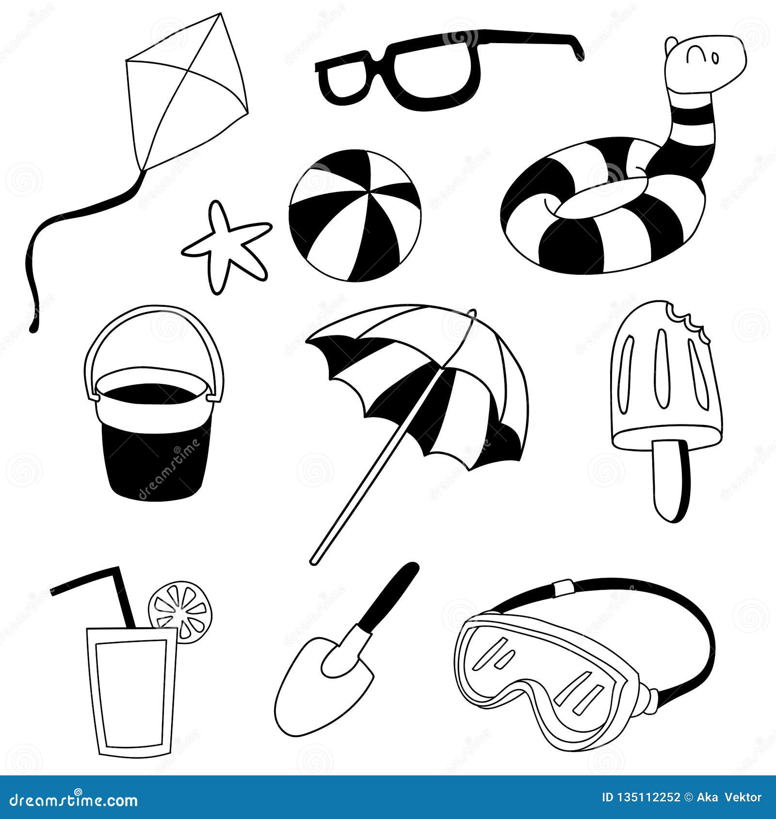 Set of Beach Stuff Line Art Icon Stock Vector Illustration of beach