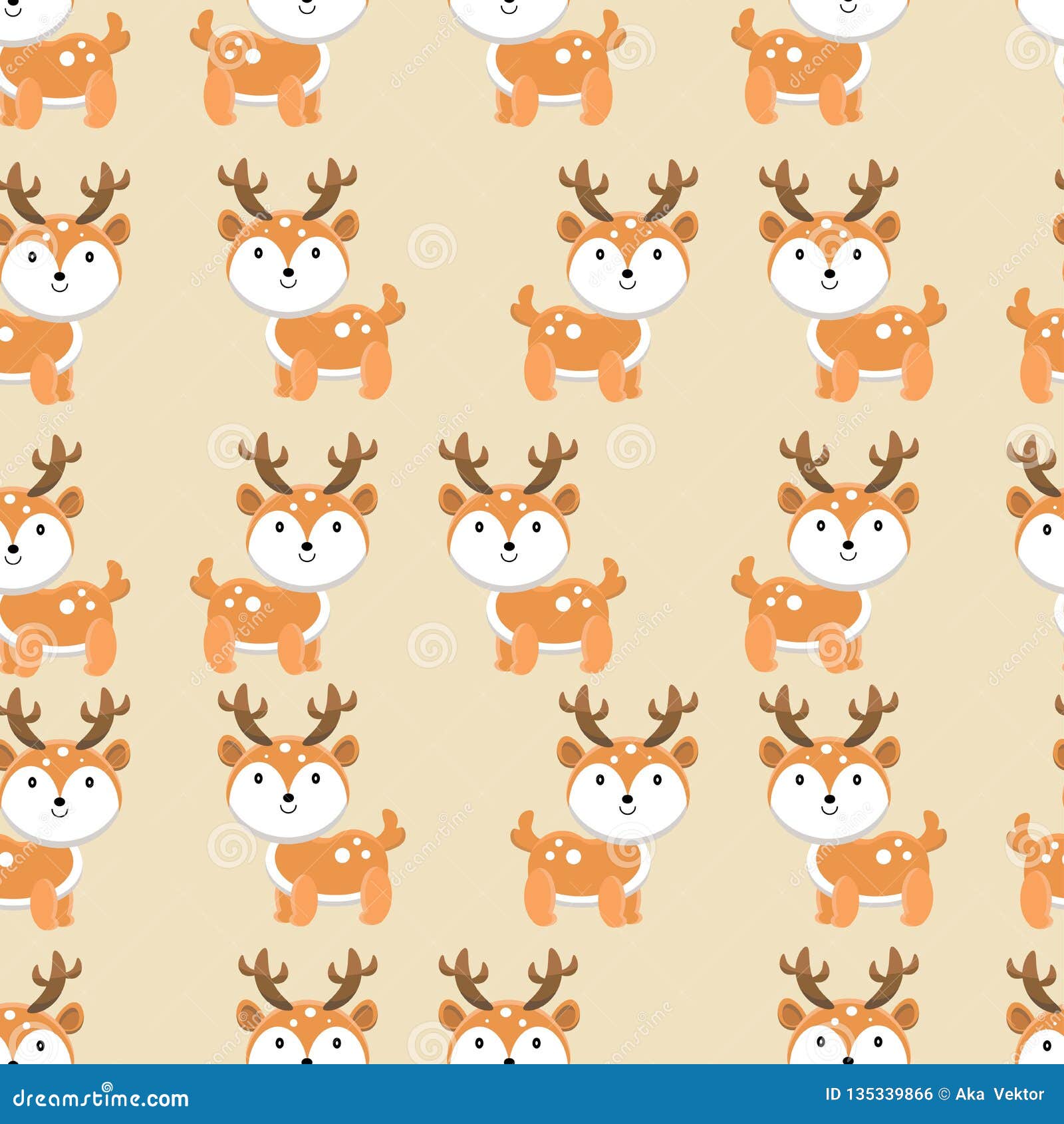 Cute Cartoon Deer Seamless Pattern Stock Vector - Illustration of textile,  cartoon: 135339866