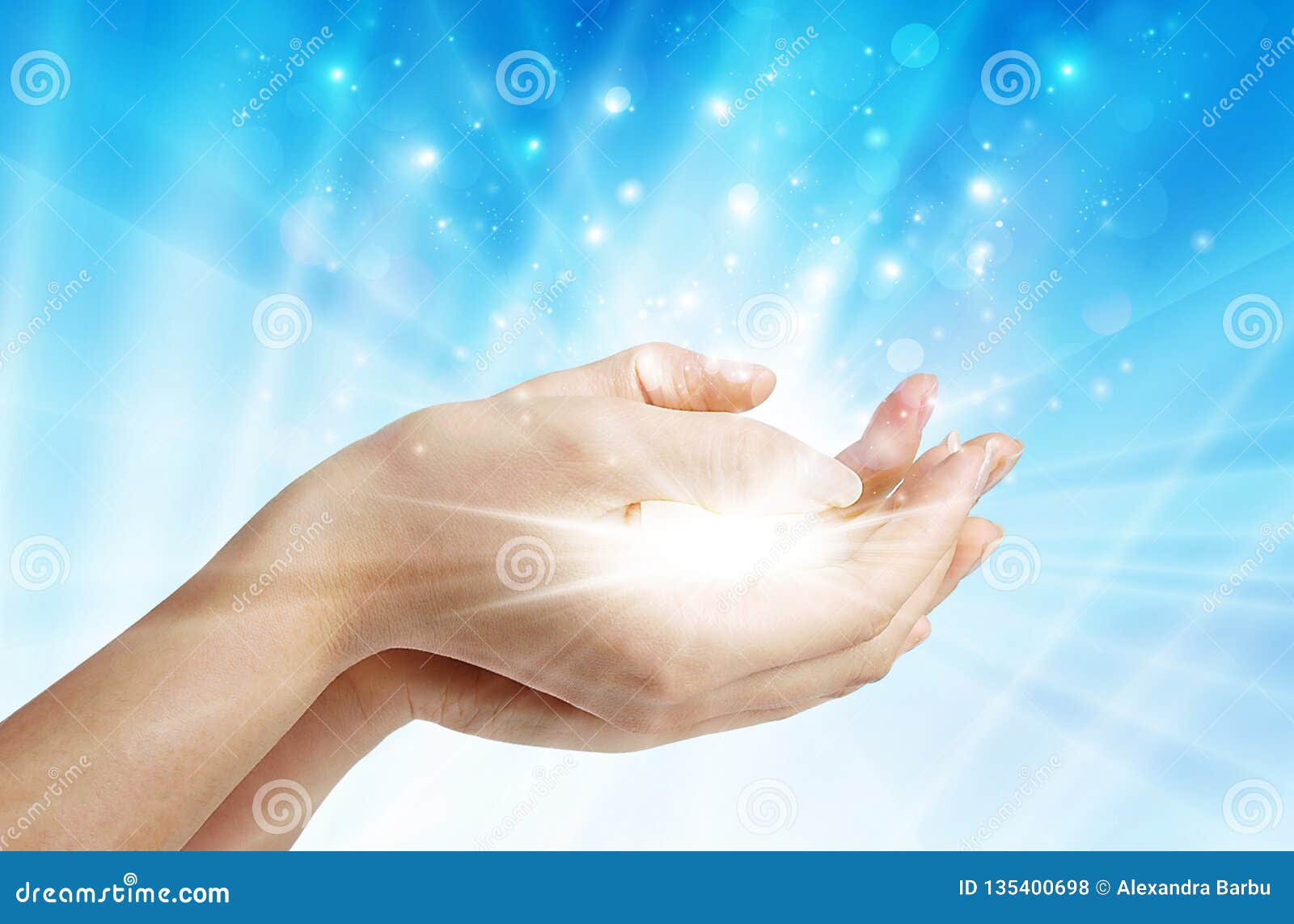 hands with spark of hope, the light of faith background