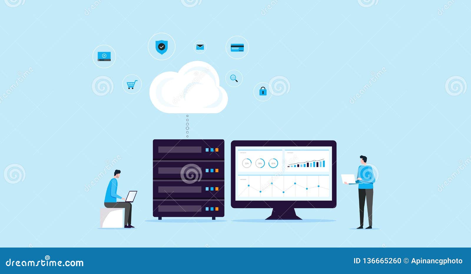 flat   concept technology cloud storage connection with business technology wen hosting and servers online servi