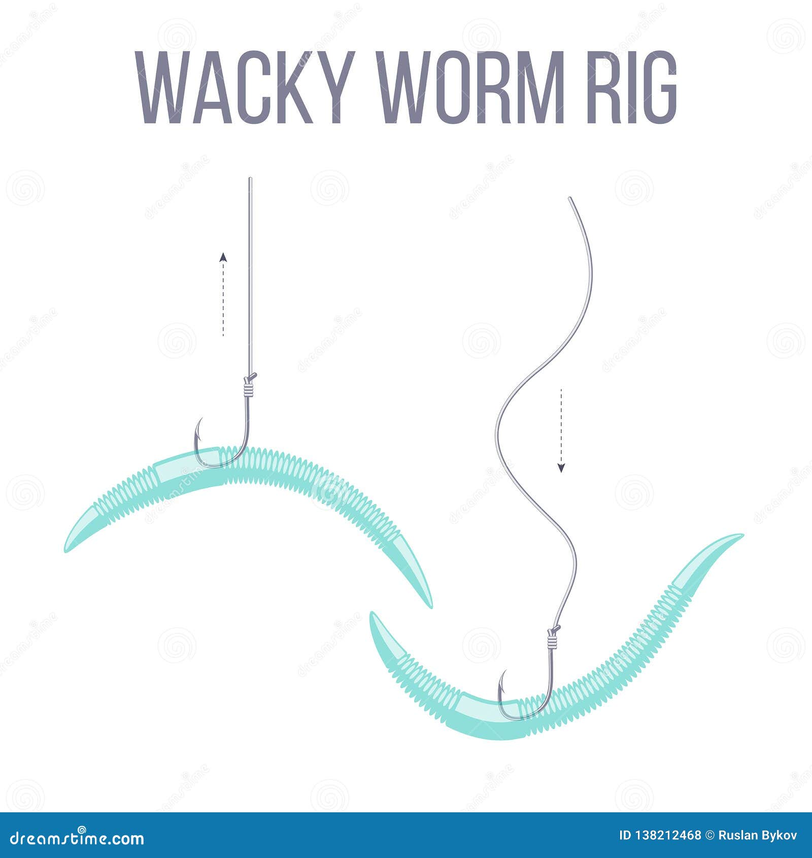 Wacky Worm Fishing Rig for Bass Stock Illustration - Illustration