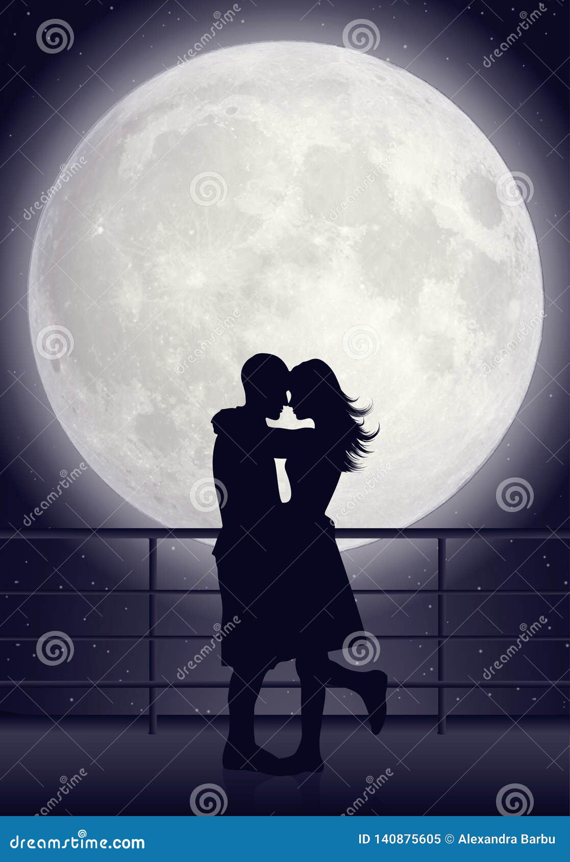 couple kissing in moonlight
