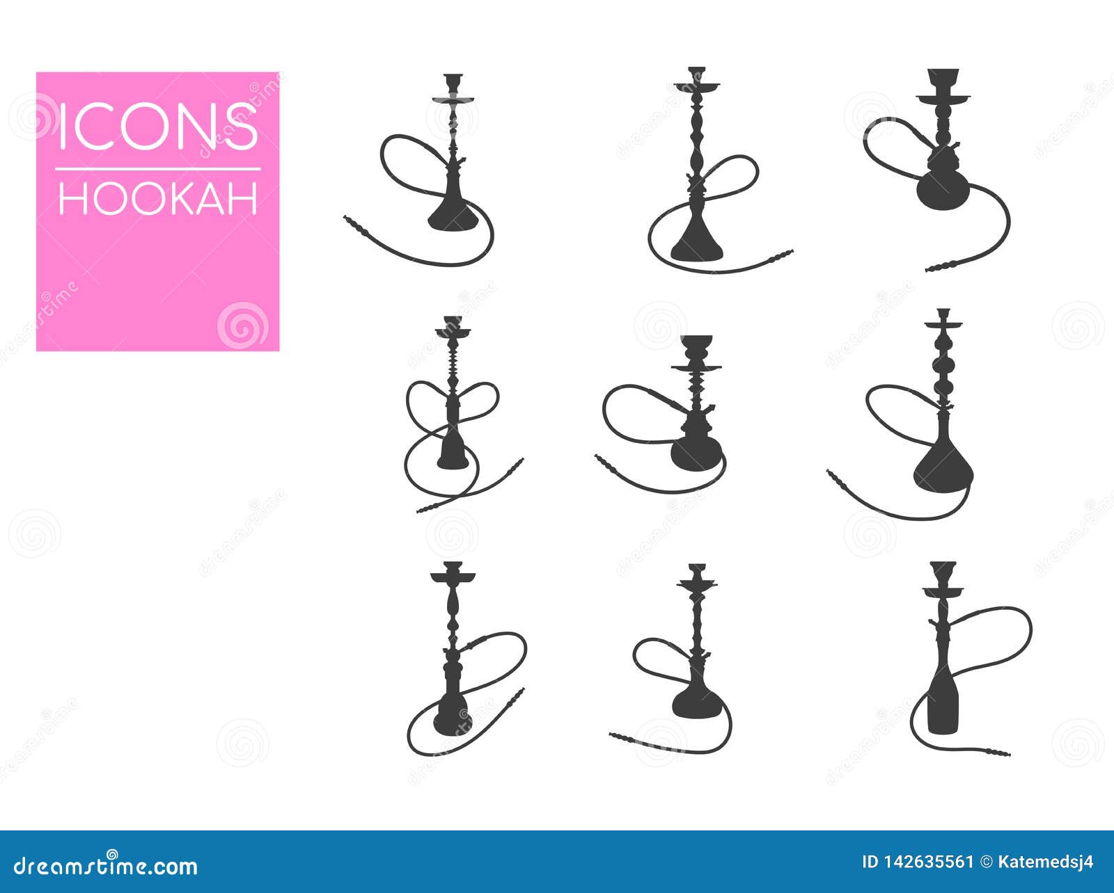 Hookah Vector Illustration. Simple Hookah Icons. Silhouette of Hookah