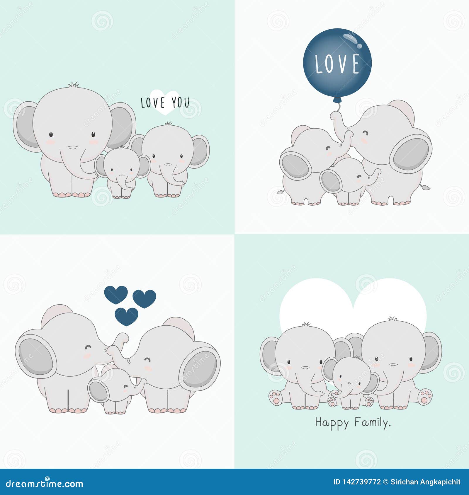 Cute Elephant Family With A Little Elephant In The Middle Stock Vector Illustration Of Card African