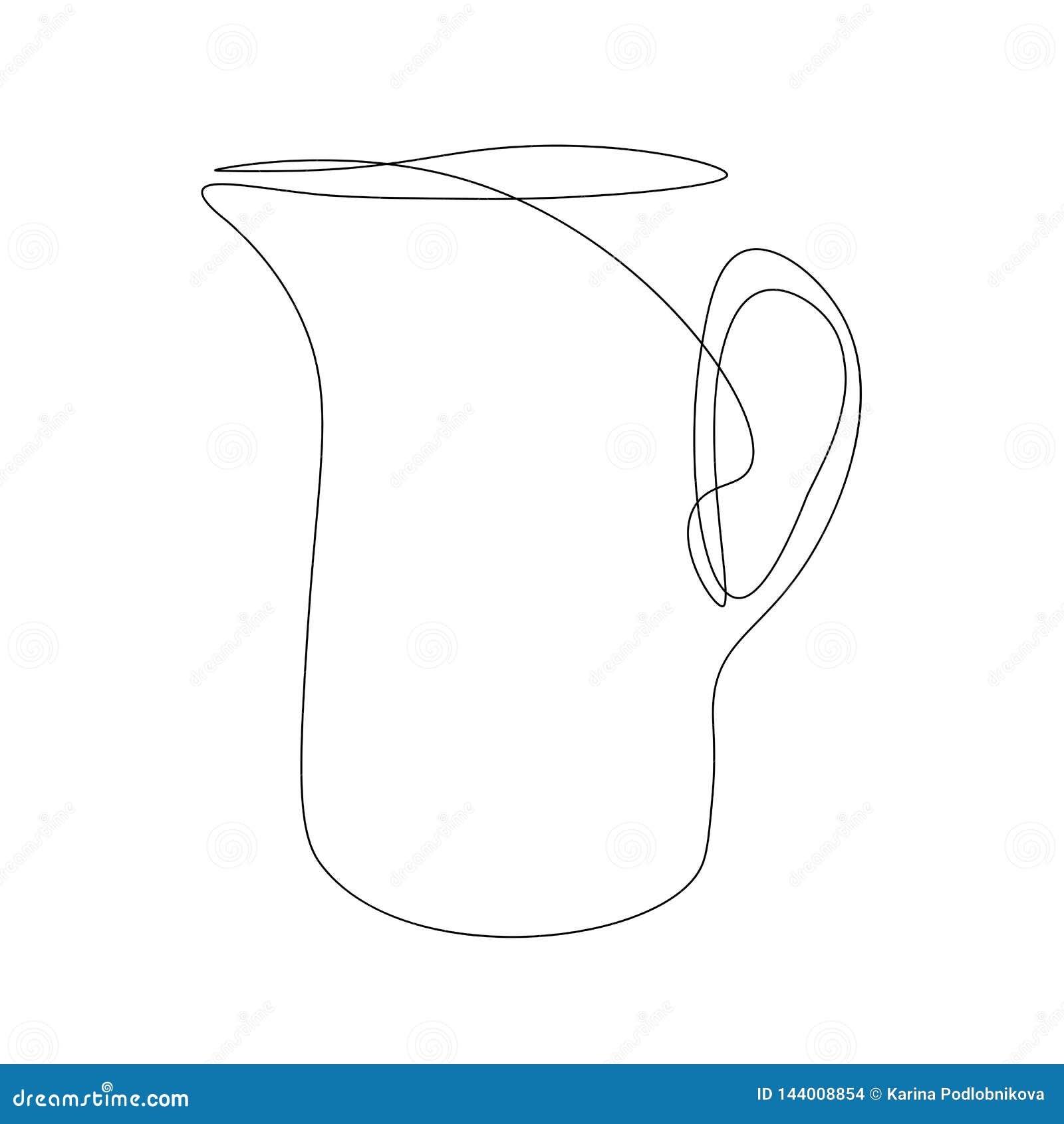 Glass Jug with Water One Line Drawing Vector Illustration Stock Vector