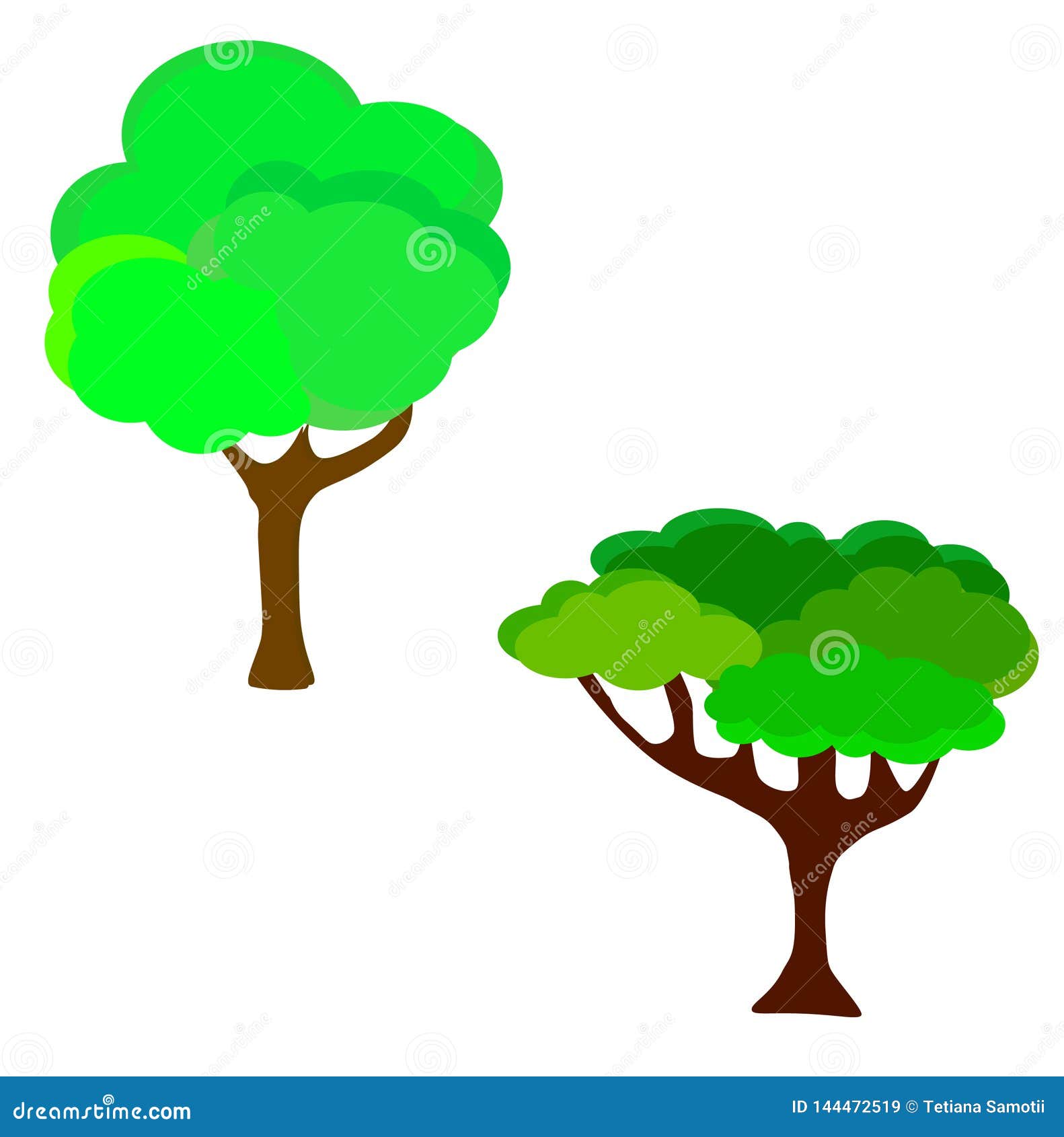 Web. Cartoon Garden Green Tree Vector Illustration. Natural Plant Leaf ...