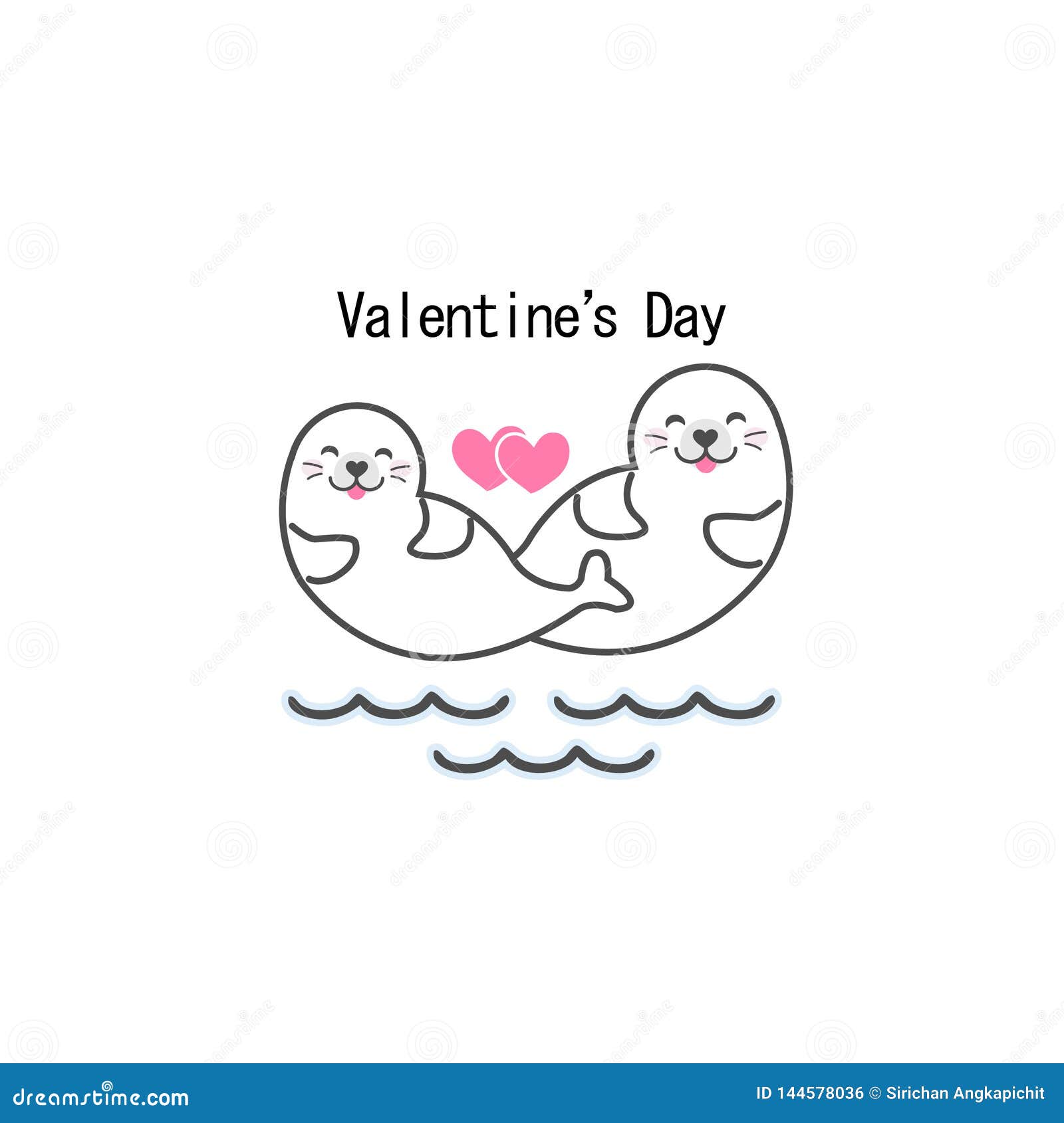 Cute Seals Couple with Heart. Stock Illustration Illustration of