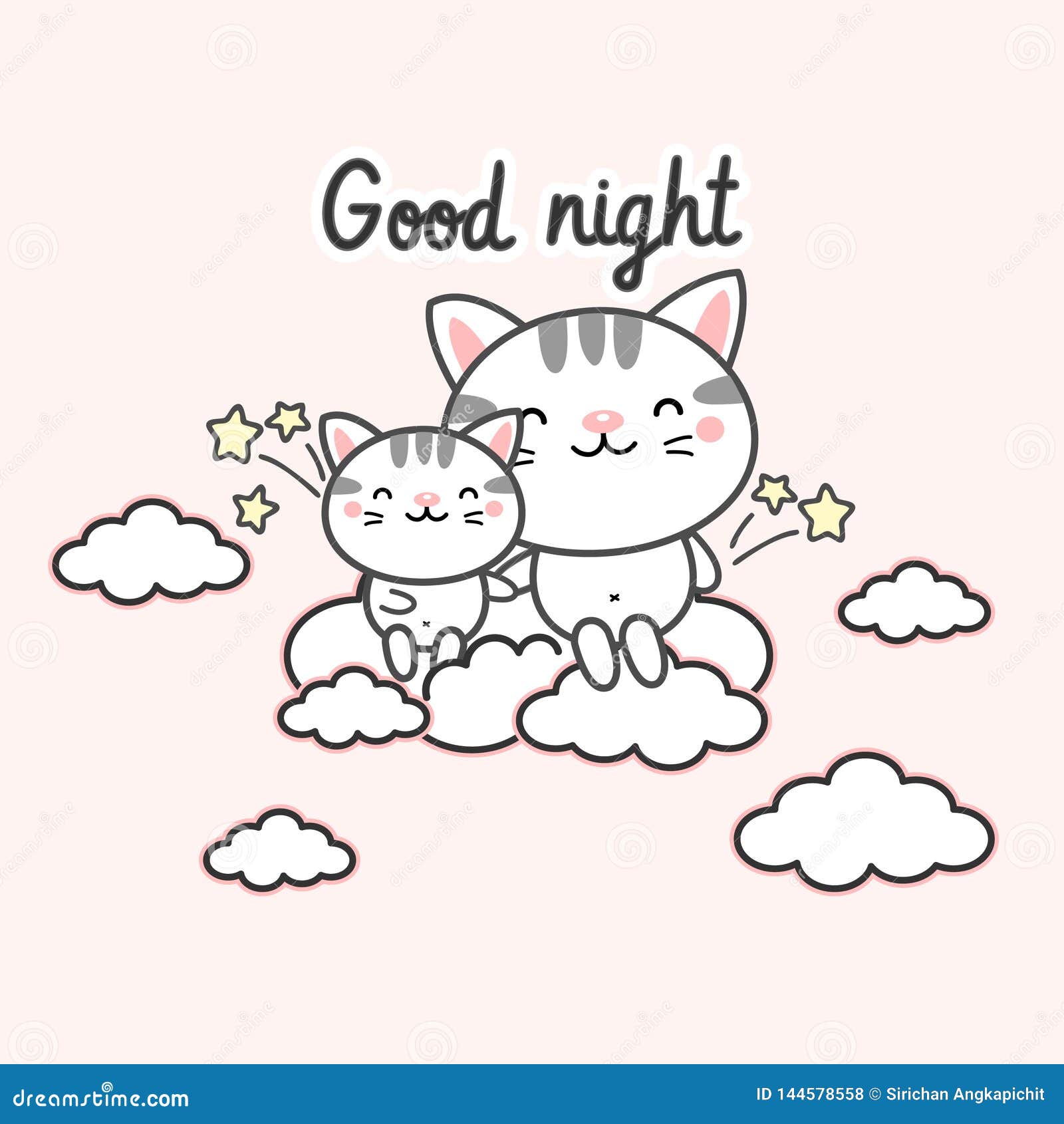 Good Night Card .Cute Cats on the Cloud Stock Illustration ...