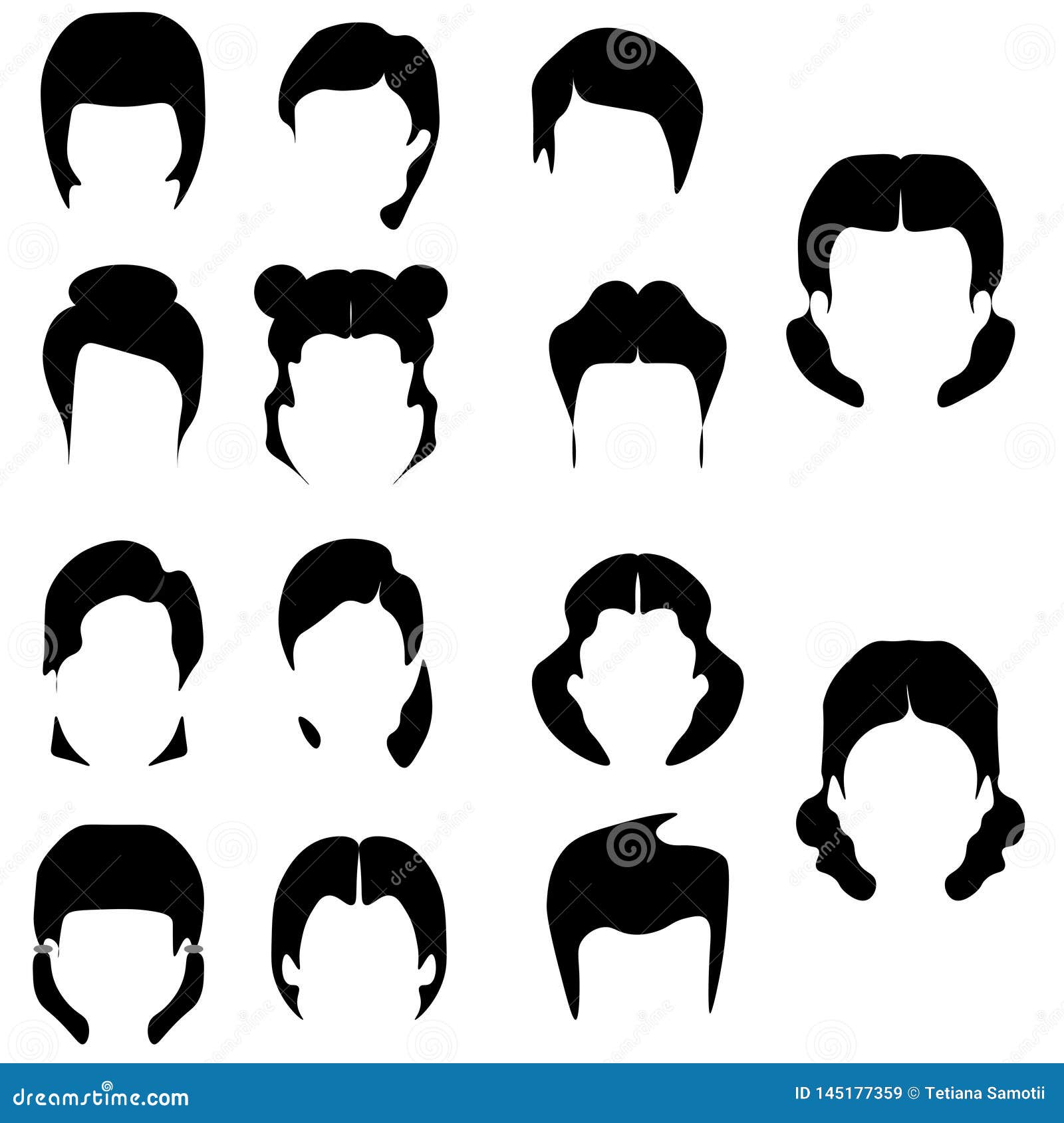 Web Women Hairstyle Wigs False and Natural Hair Pieces Front and Back View  Black Icons Collection Isolated Vector Illustration Stock Illustration -  Illustration of background, haircut: 145177359