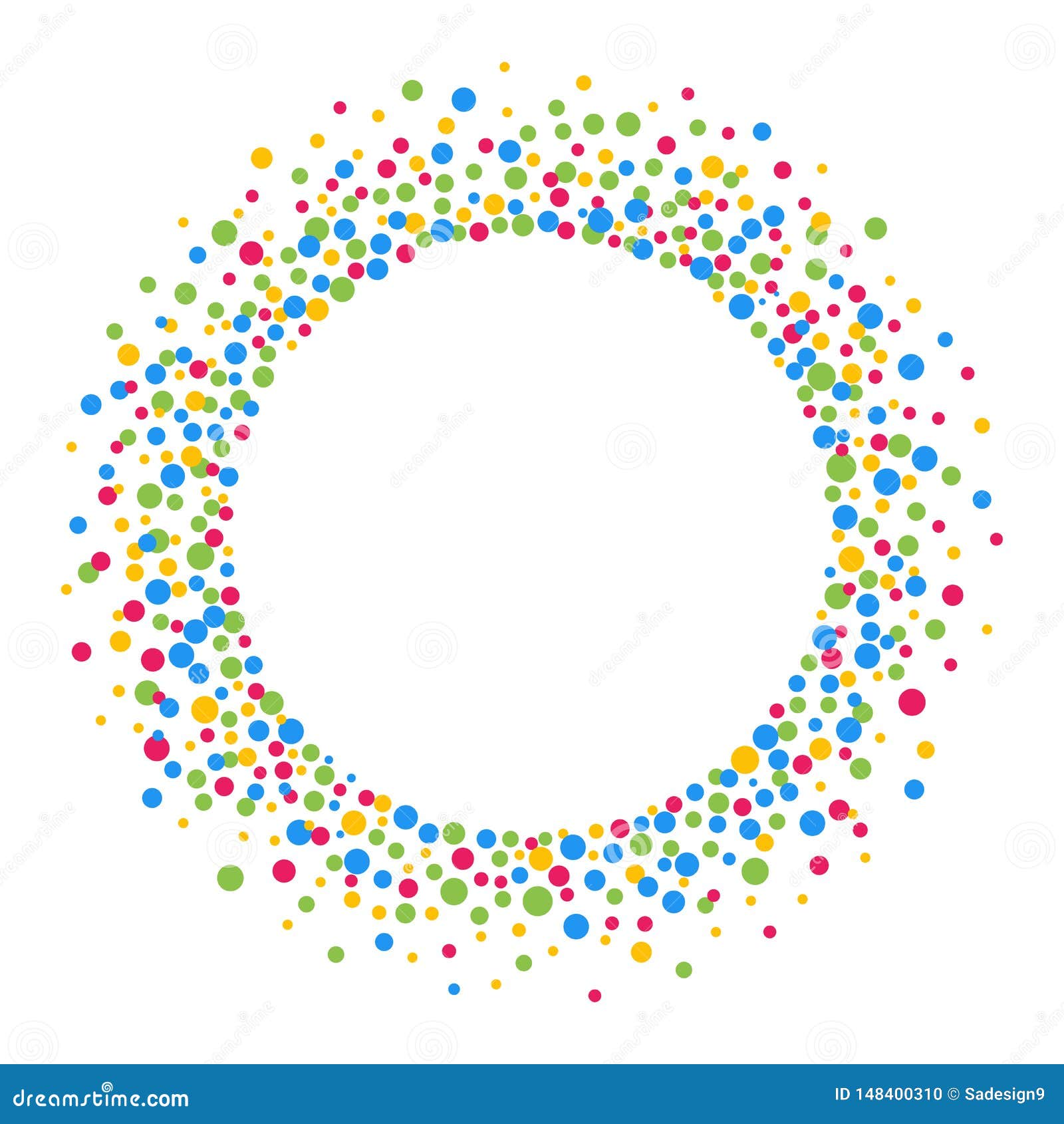 Round Frame with Colorful Confetti Circles Isolated on White Background