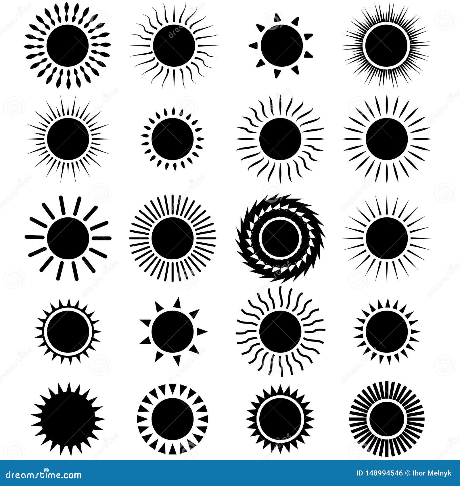 Black Sun icon set stock vector. Illustration of morning - 148994546