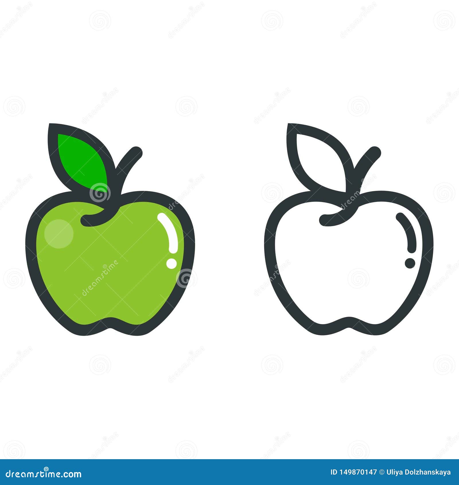 Cartoon Apple Green Vector and Apple Outline Stock Vector Illustration of element, fruity