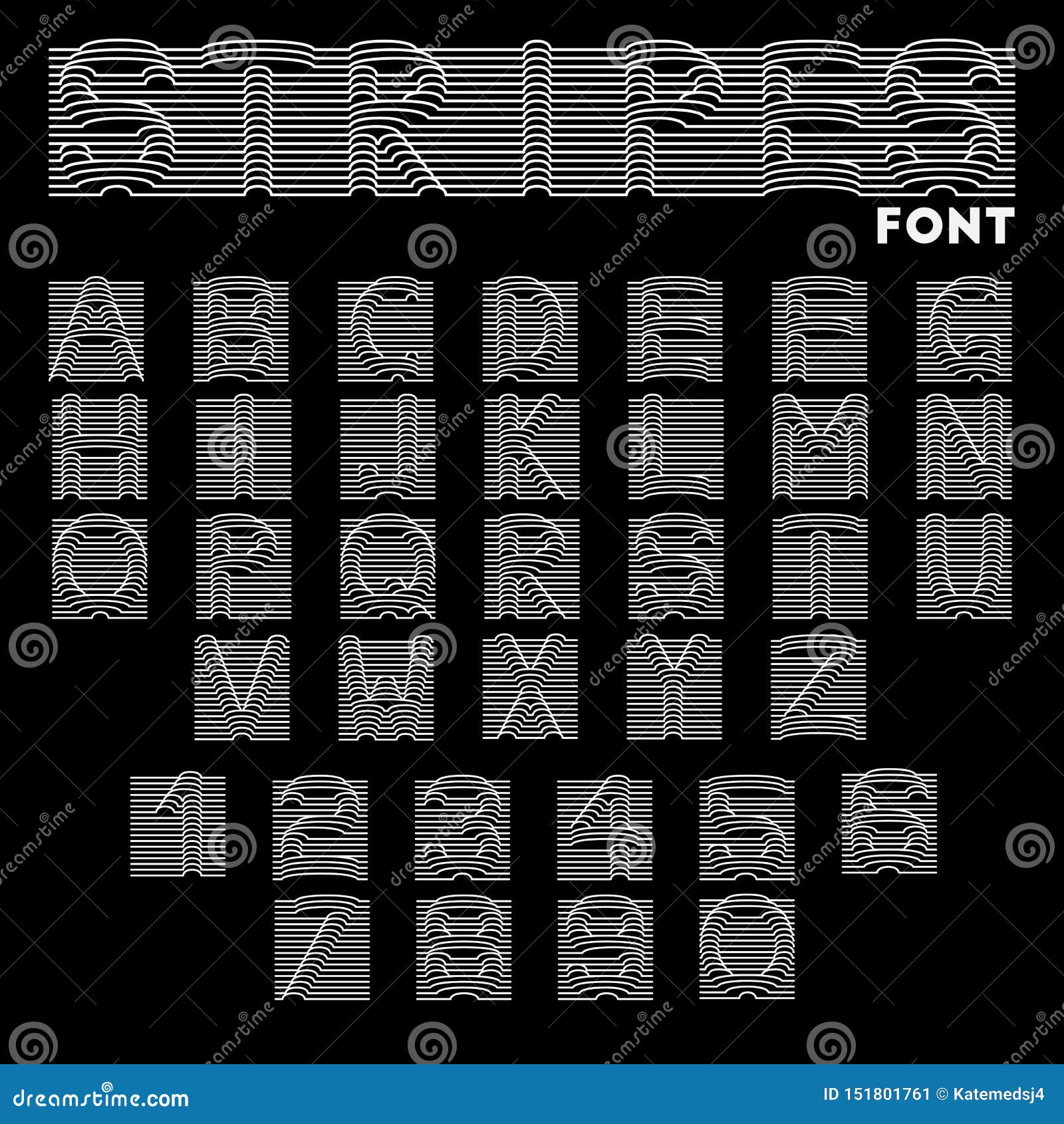 Vector Font. Volume Font for Posters, Banners, Headlines. Stripes Font