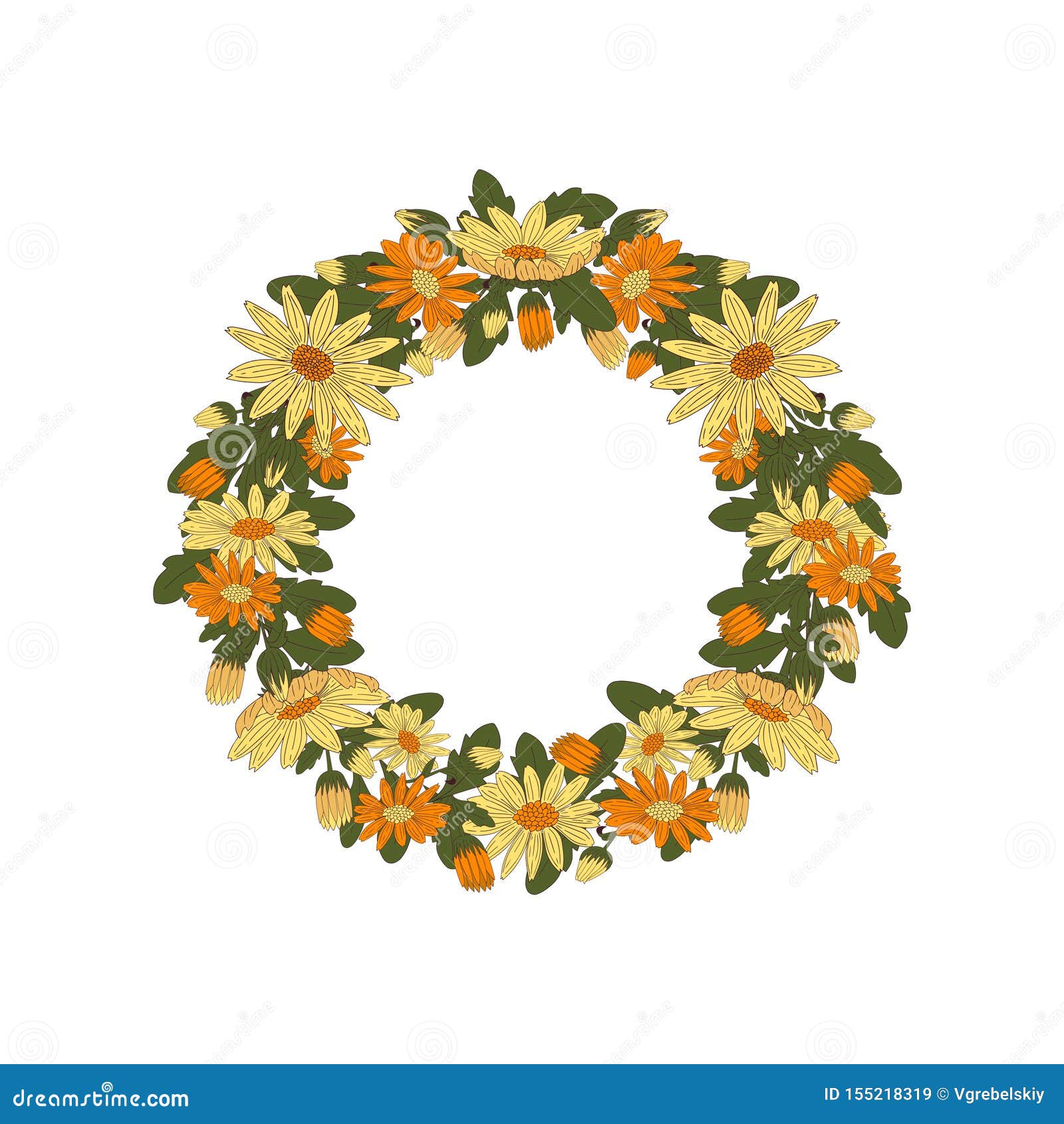 Flower Wreath On A White Background. Stock Image - Image of invite