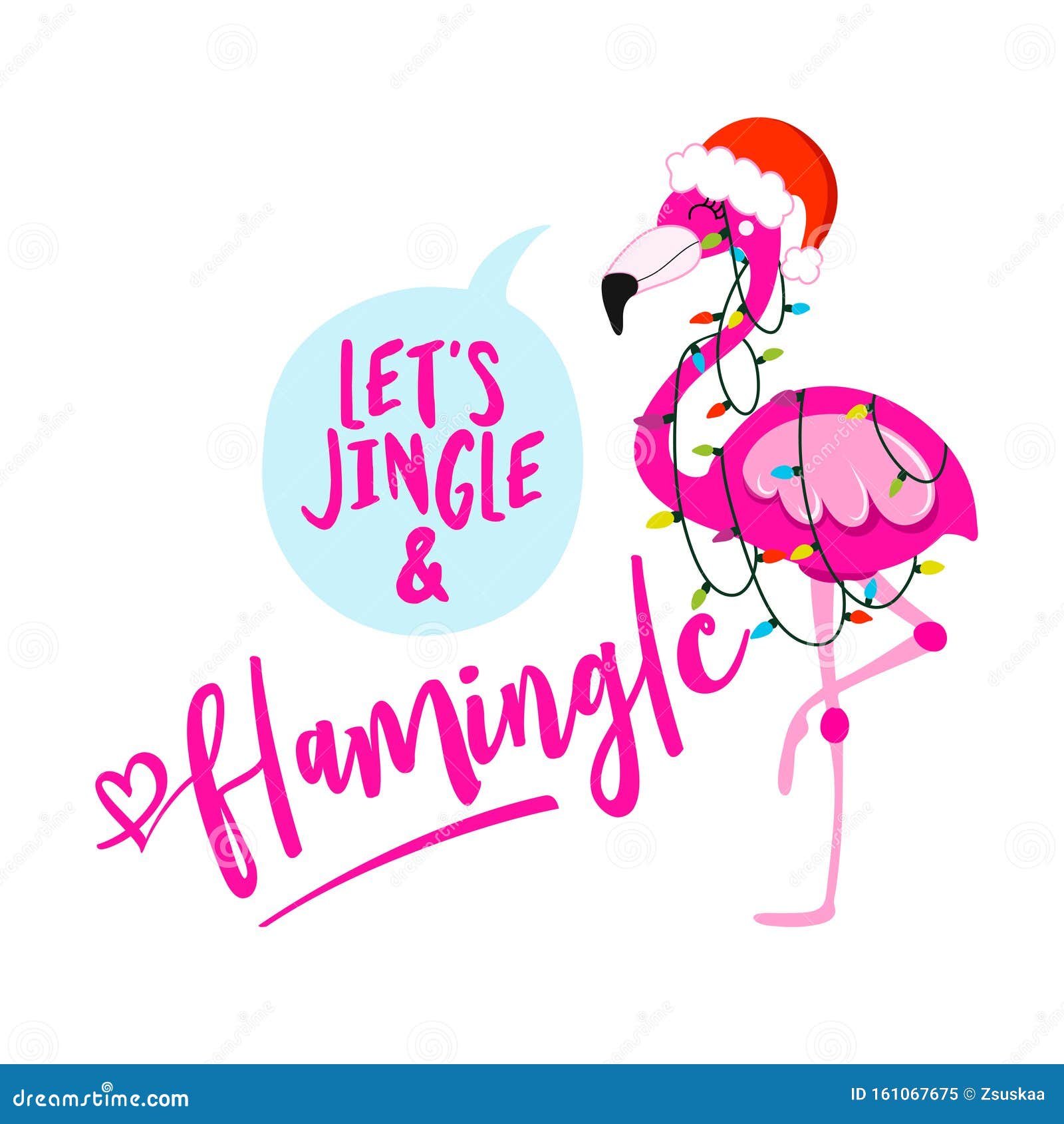 let`s jingle and flamingle - calligraphy phrase for christmas with cute flamingo girl.