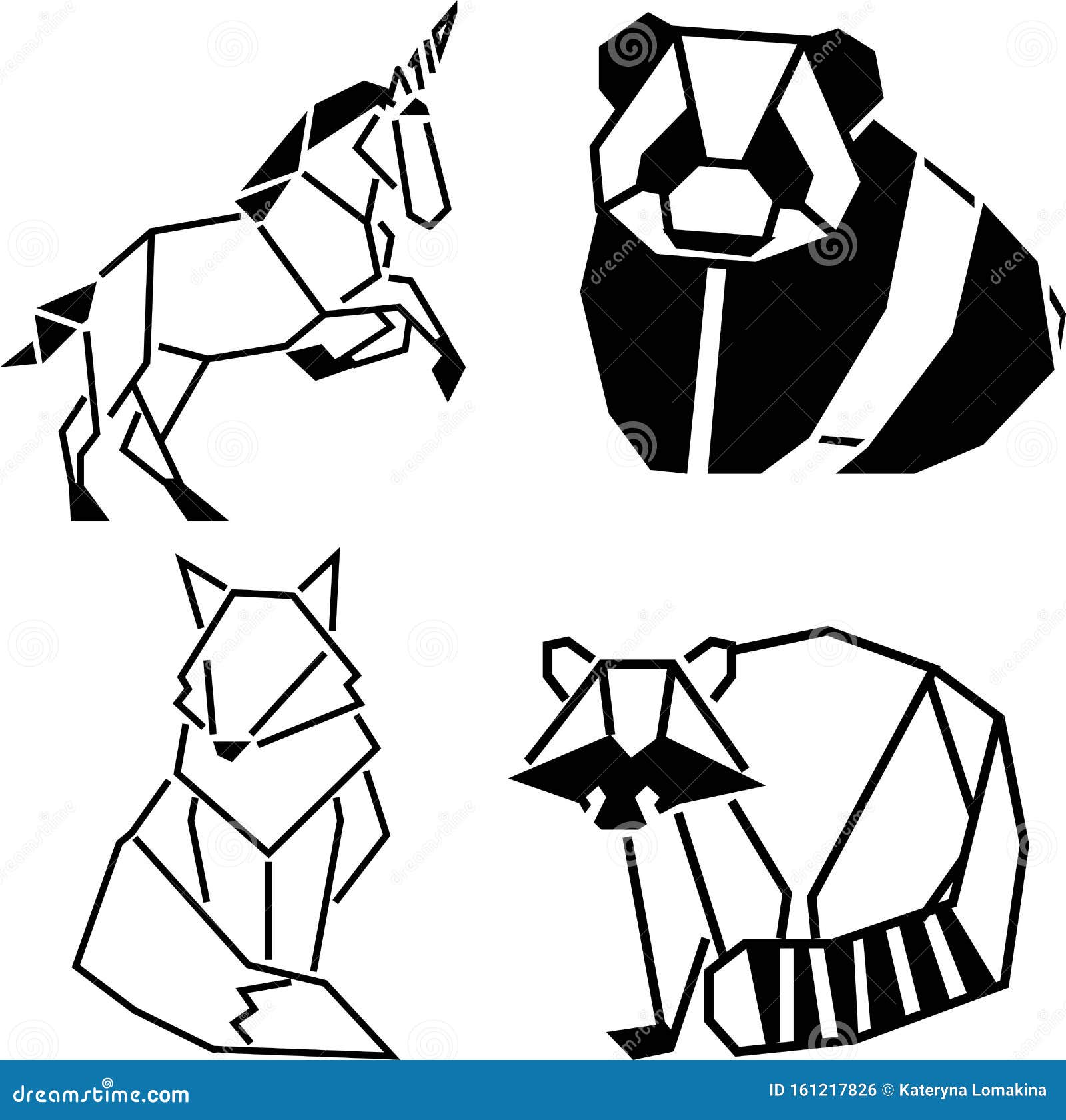 Black Geometric Animal Stencil Art Set Stock Illustration - Illustration of  minimal, geometric: 161217826