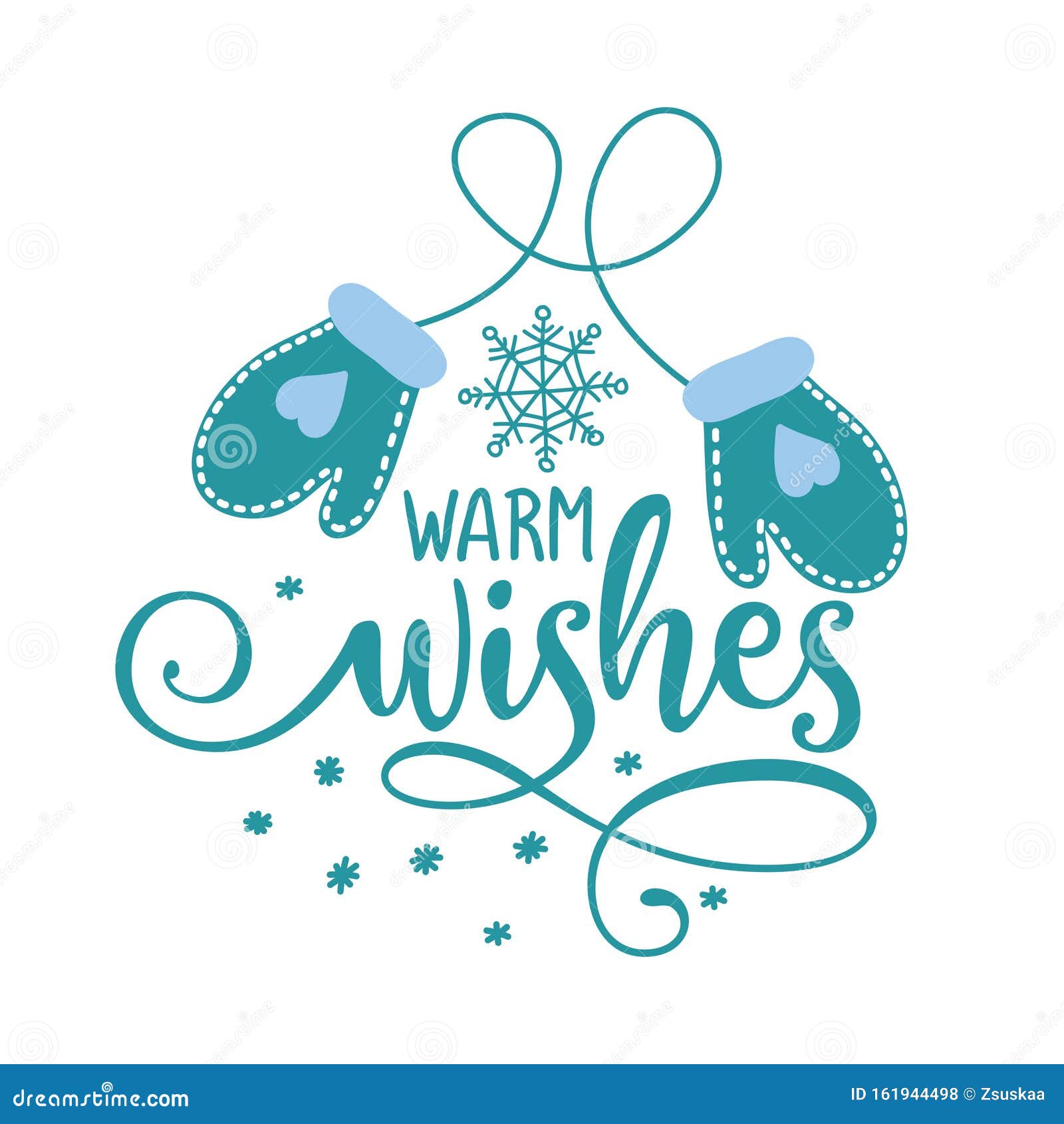 warm wishes - winter romantic lettering with gloves.