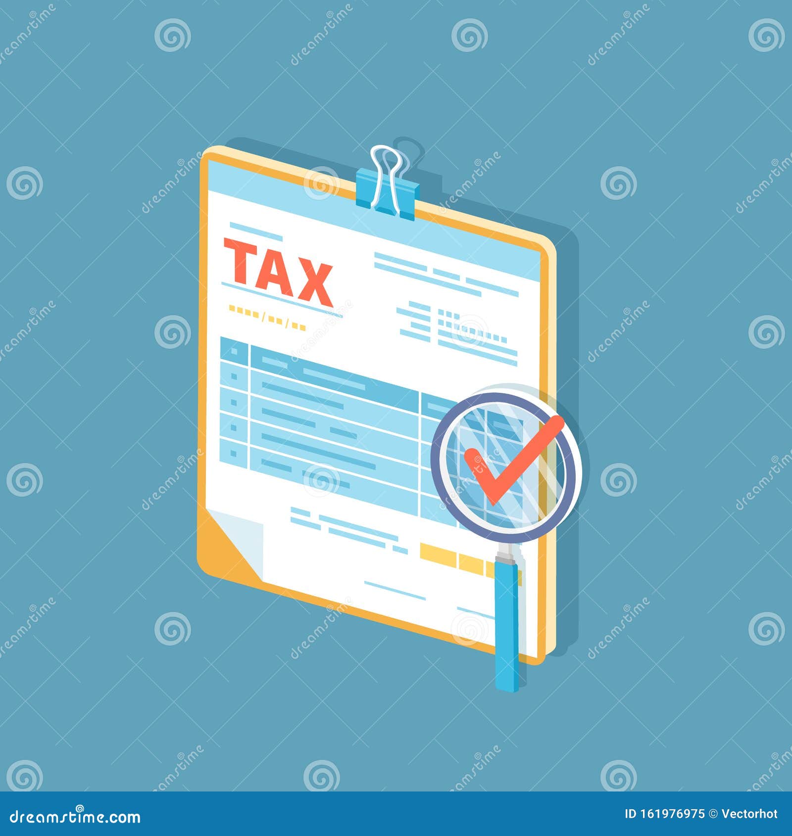 Tax Form on the Clipboard with Magnifying Glass. Unfilled Minimalistic