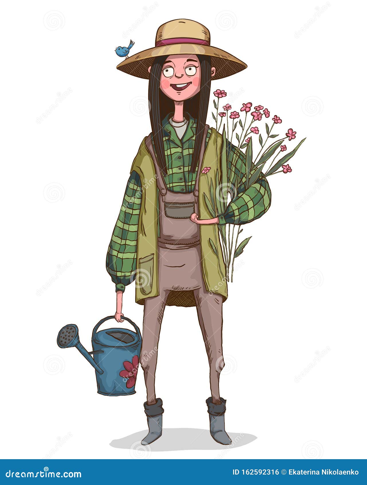 Download Farmer Girl With Flowers In Her Hands And Watering Can ...