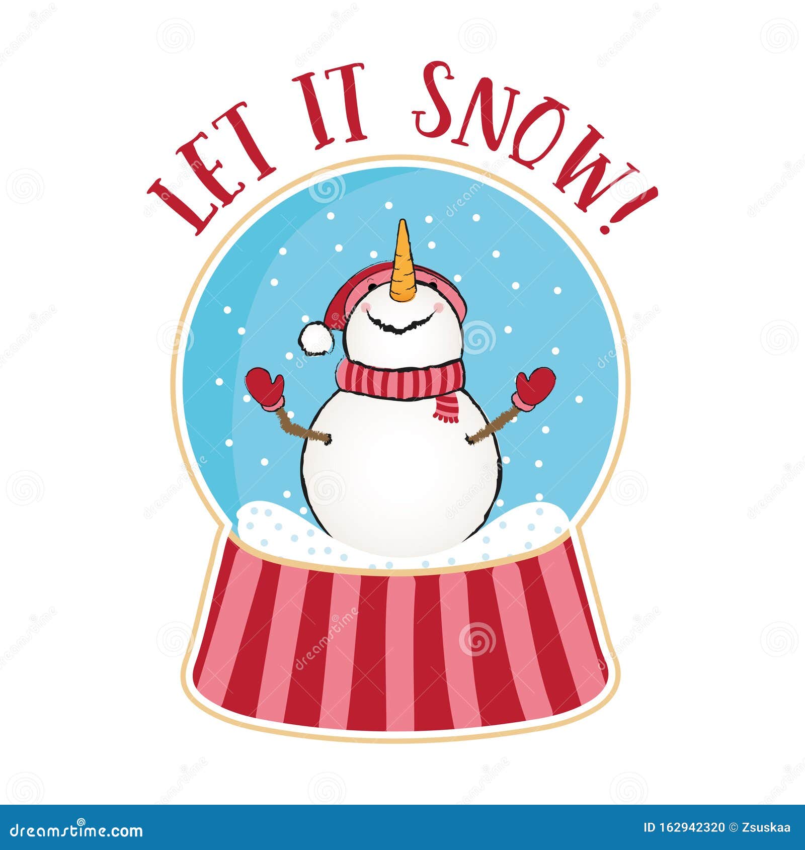Let it Snow Funny Quotes with Snowman in Snow Globe. Stock Vector