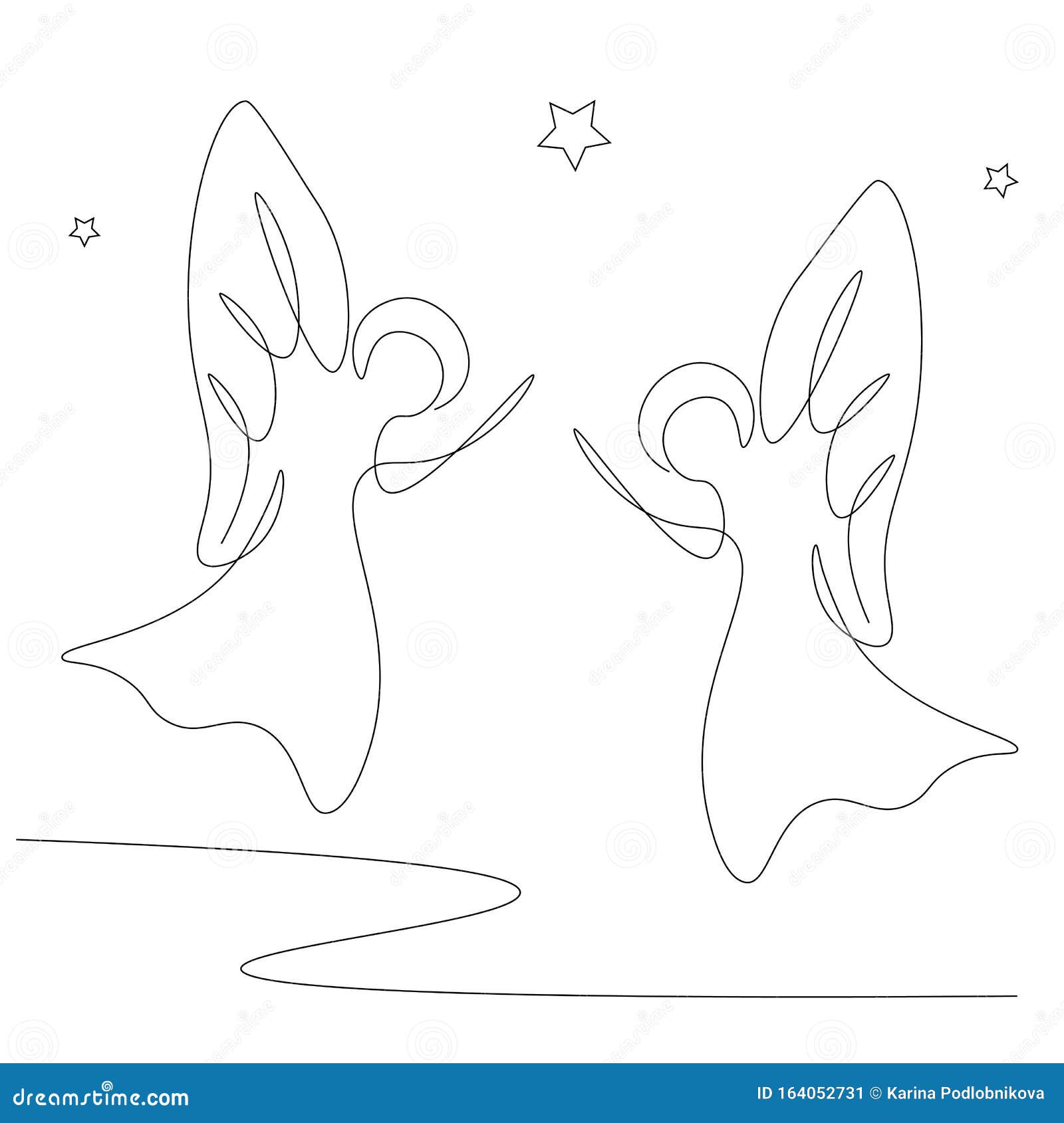 Christmas Angel Line Drawing, Vector Illustration Stock Vector