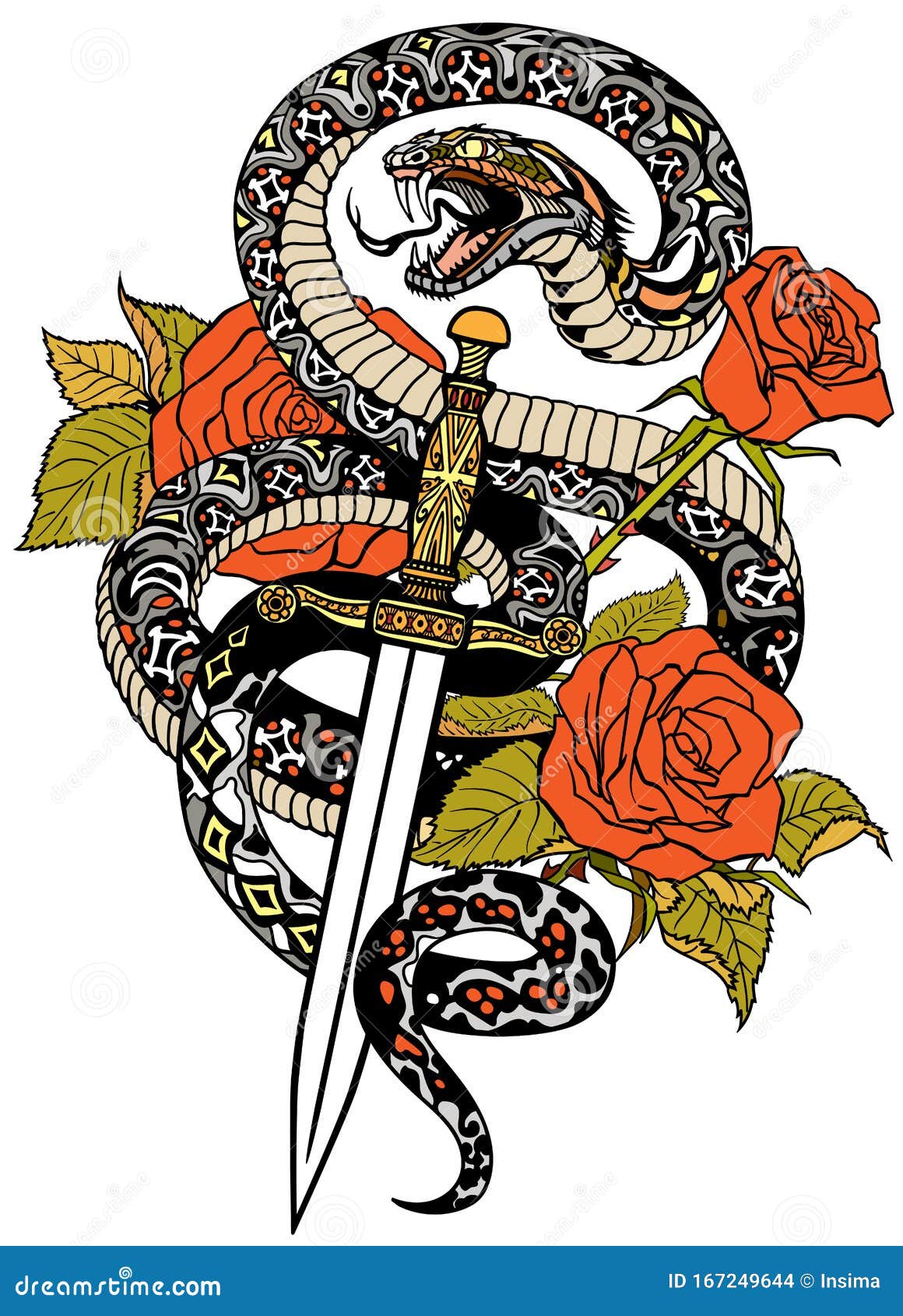 Snake and dagger tattoo 1227441 Vector Art at Vecteezy