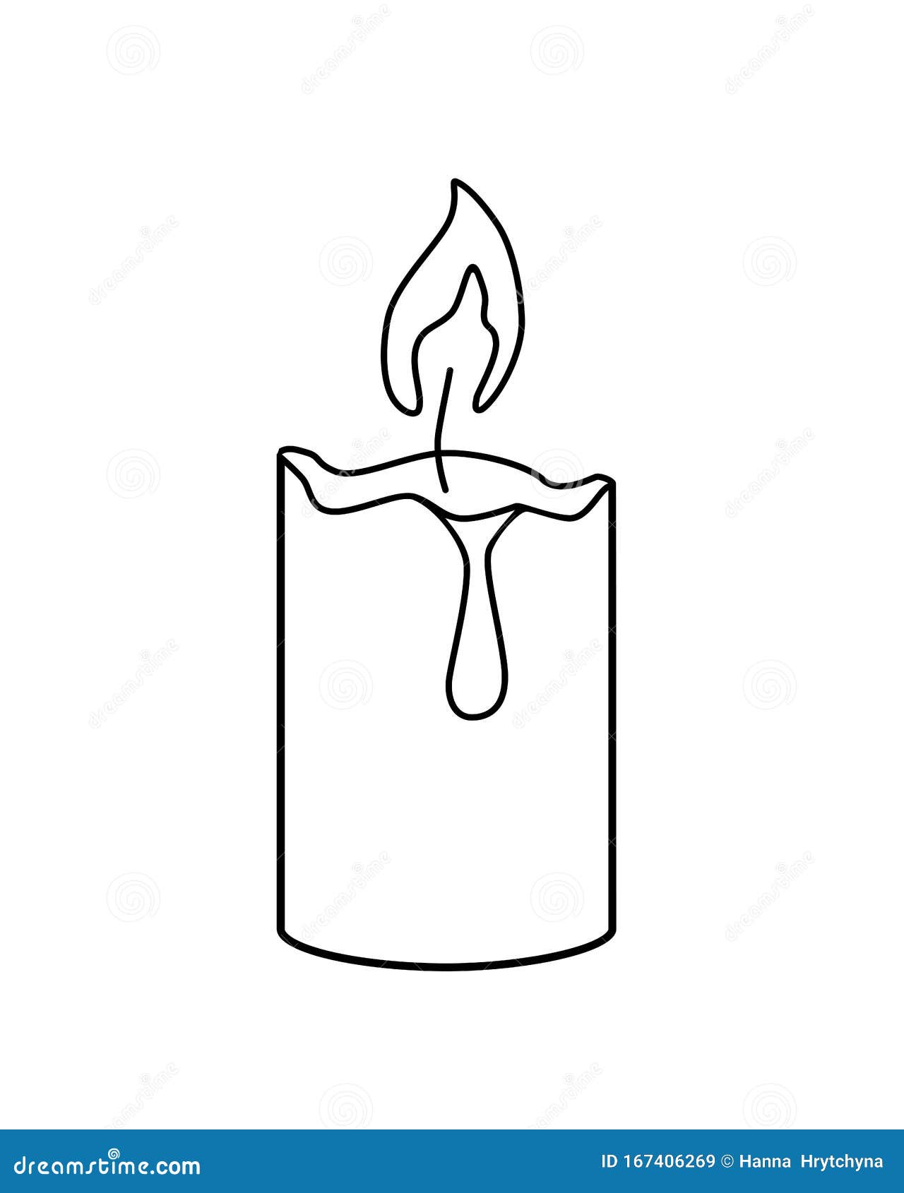Burning Candle Vector Template for Coloring. Linear Drawing of a Burning Candle Vector Template for Coloring. Linear Drawing of a