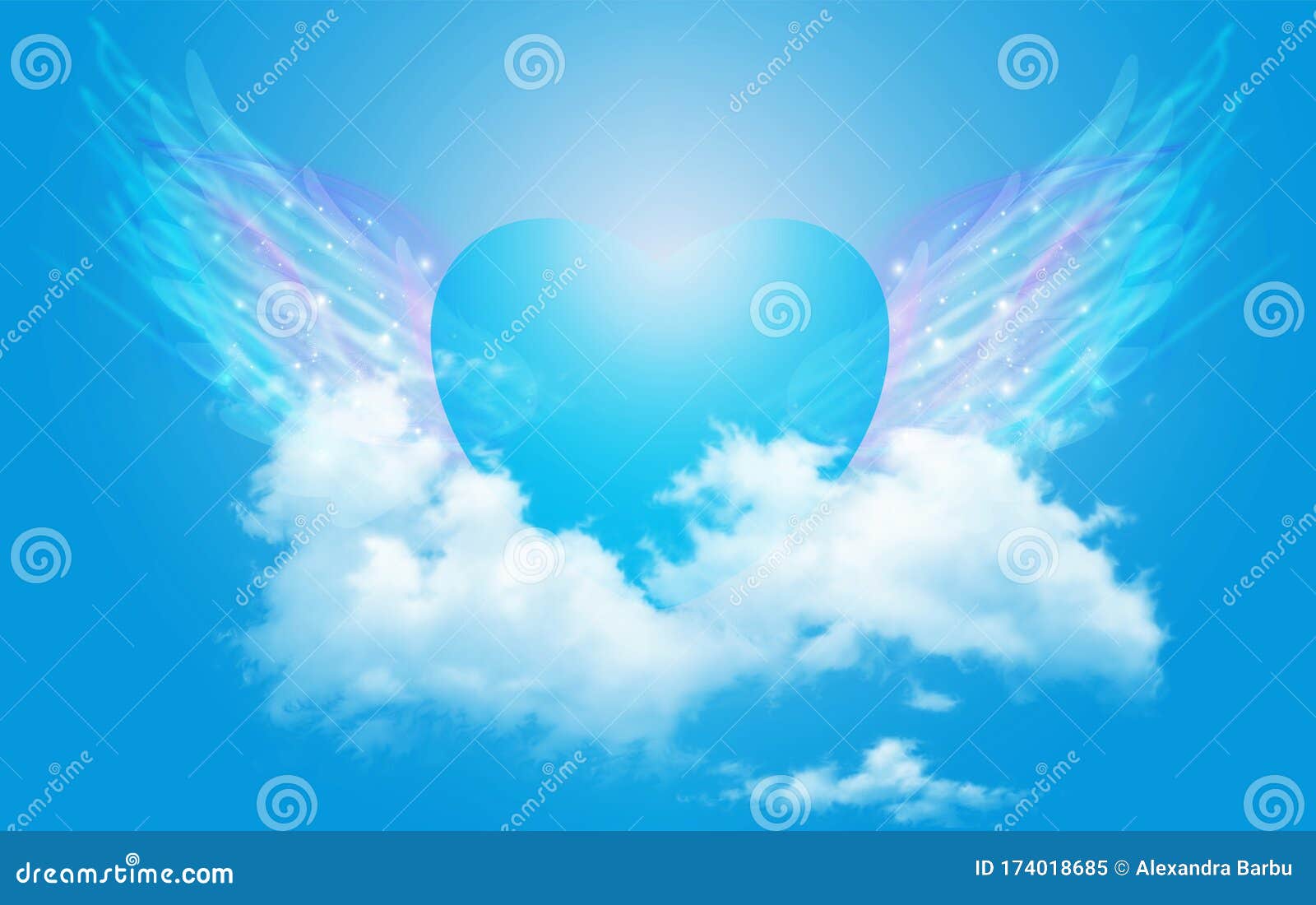 spiritual guidance, angel of light and love doing a miracle on sky, rainbow angelic wings