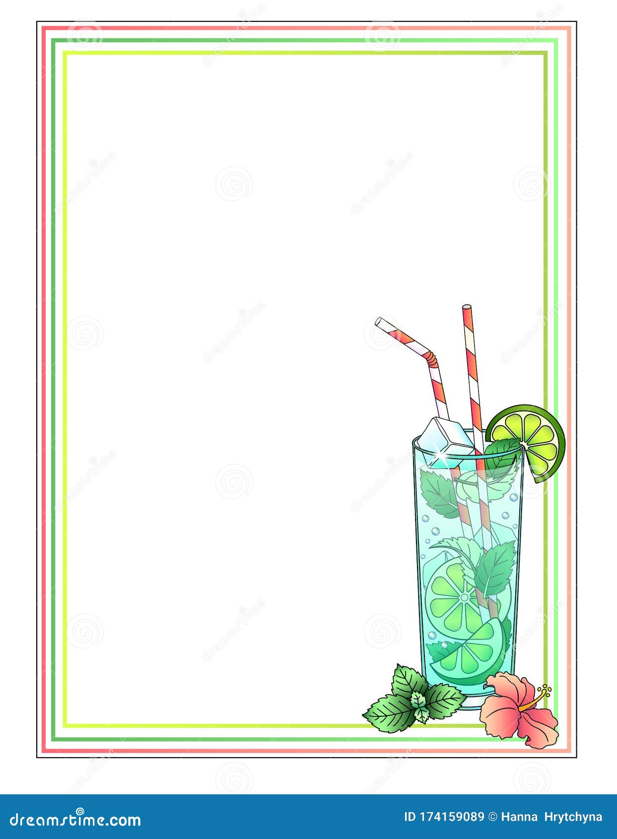 A Cheerful, Summer, Multicolored Frame Decorated with a Glass with a