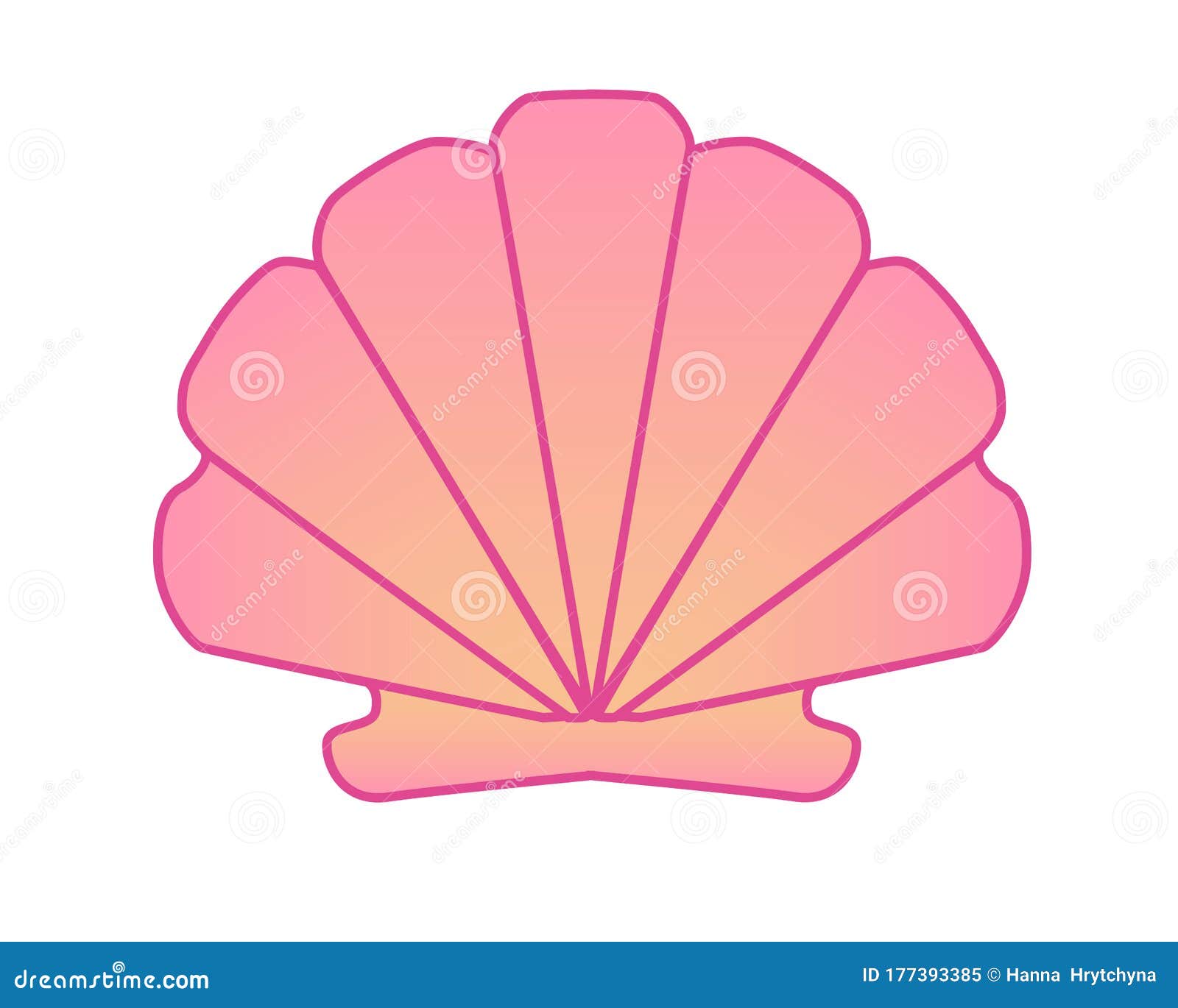 Download Sea Pink Shell - Scallop - Vector Full Color Picture. Scallop Shell - Ocean Mollusk Linear ...