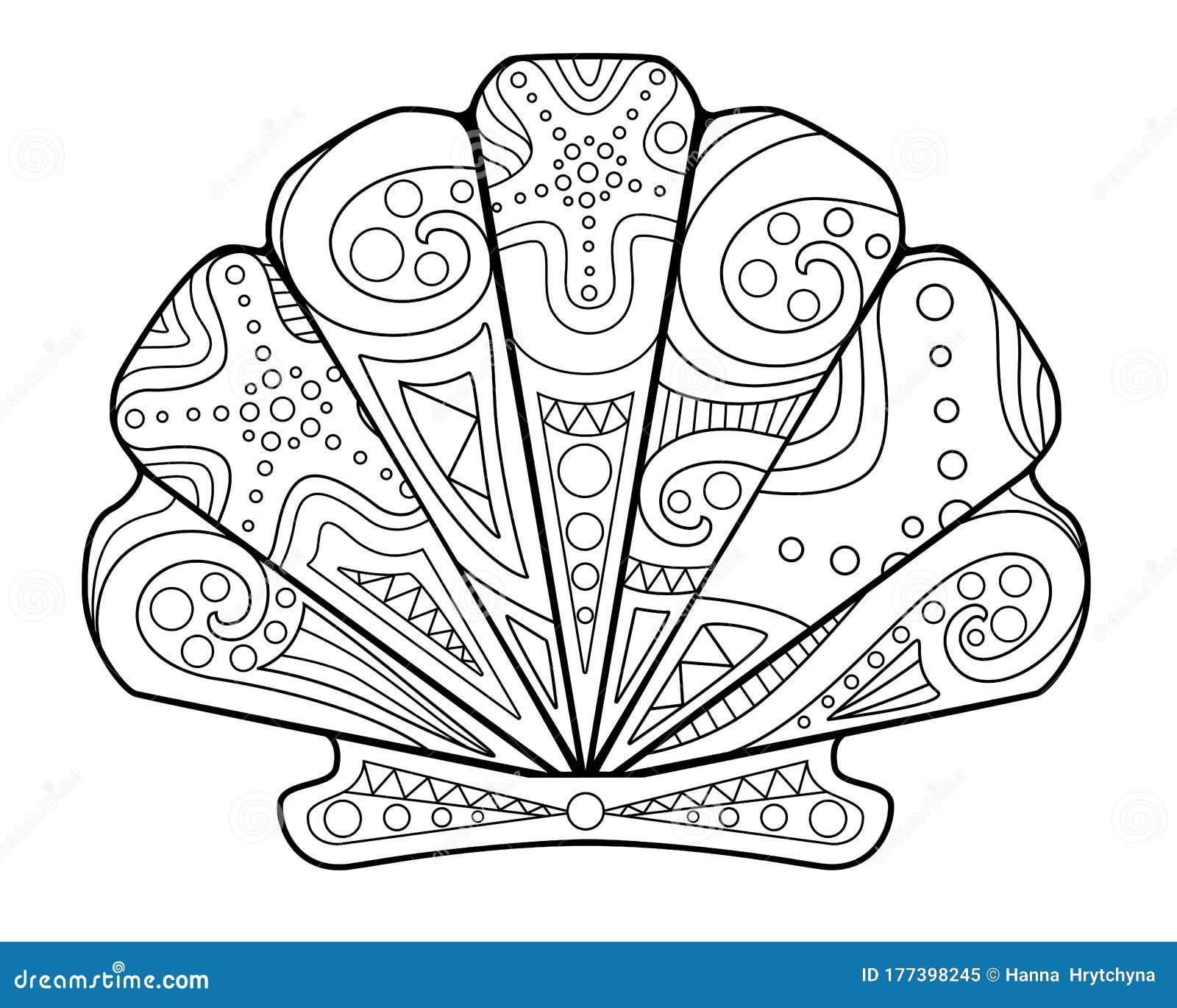 Scallop Shell Antistress Coloring Book Vector Linear Picture for