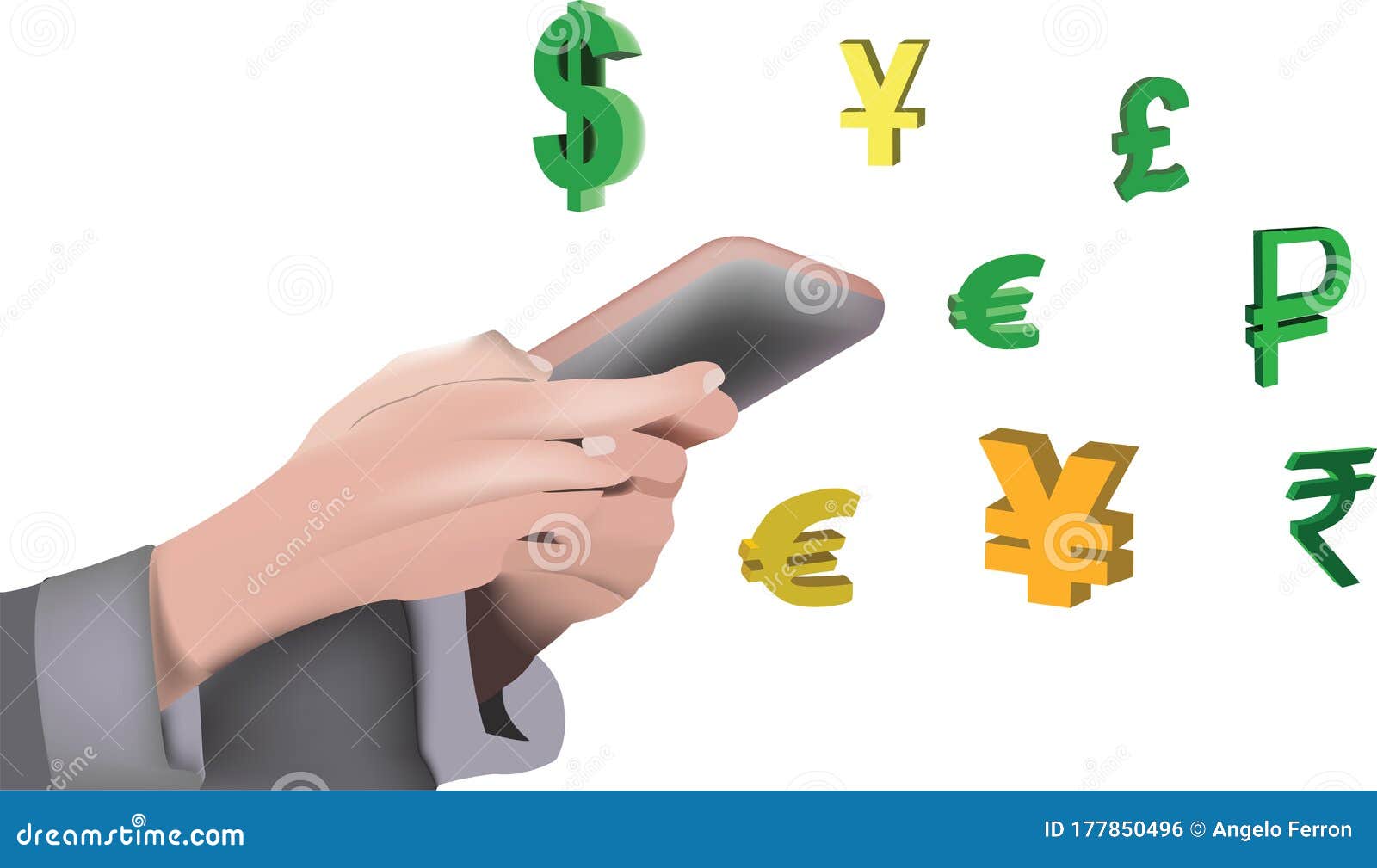 Female Hands Hold Mobile Phone Exchange Currency Stock Vector