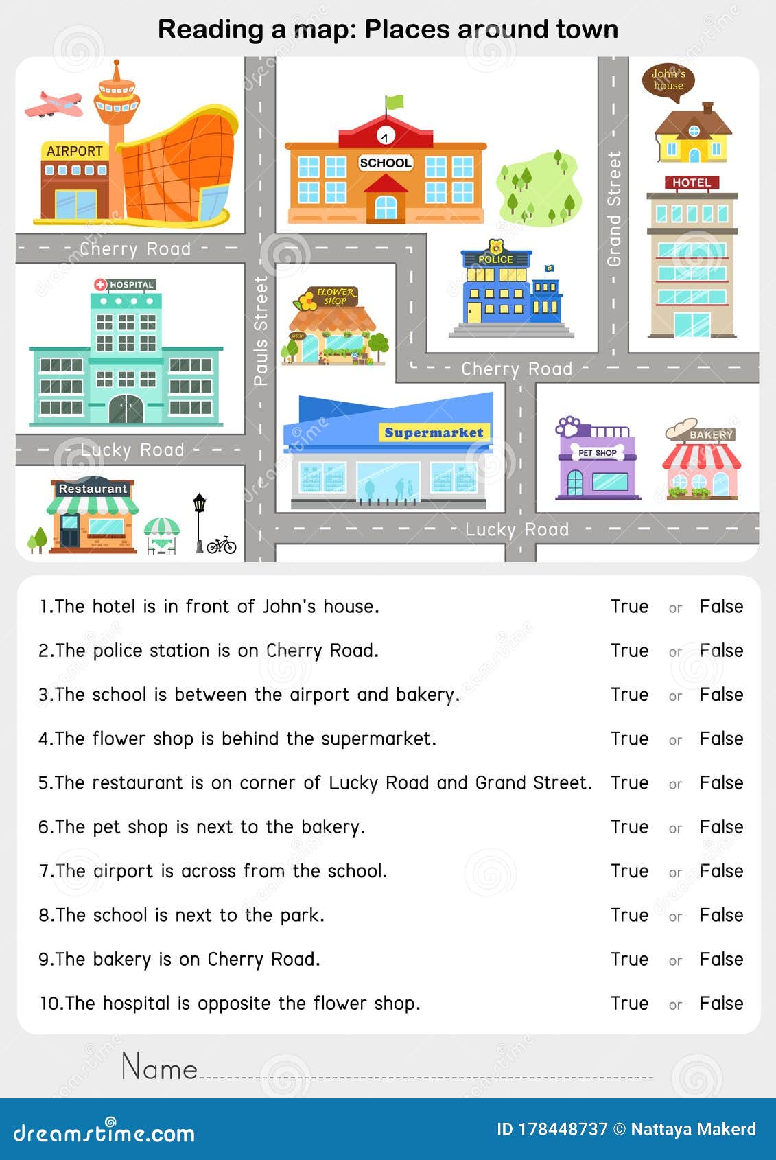 reading a map: places around town - giving direction