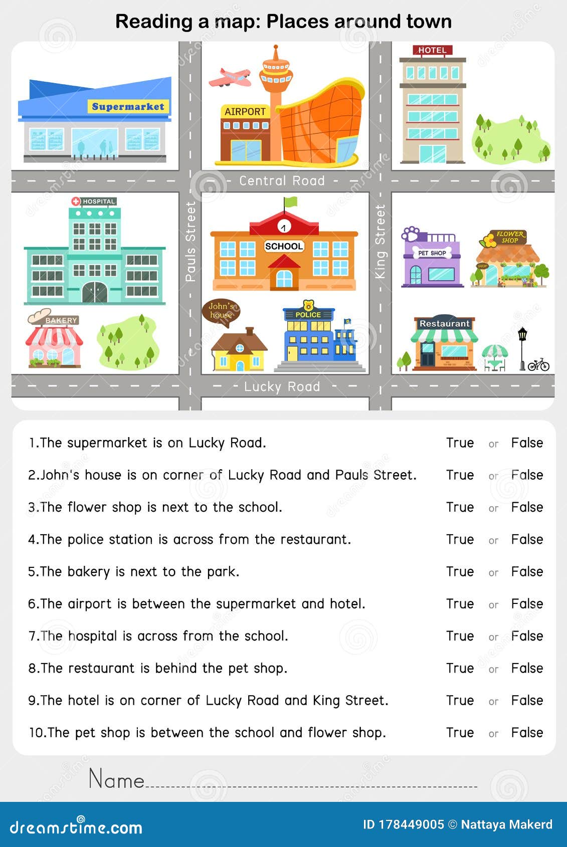 Reading a Map: Places Around Town - Giving Direction Stock Vector Intended For Reading A Map Worksheet