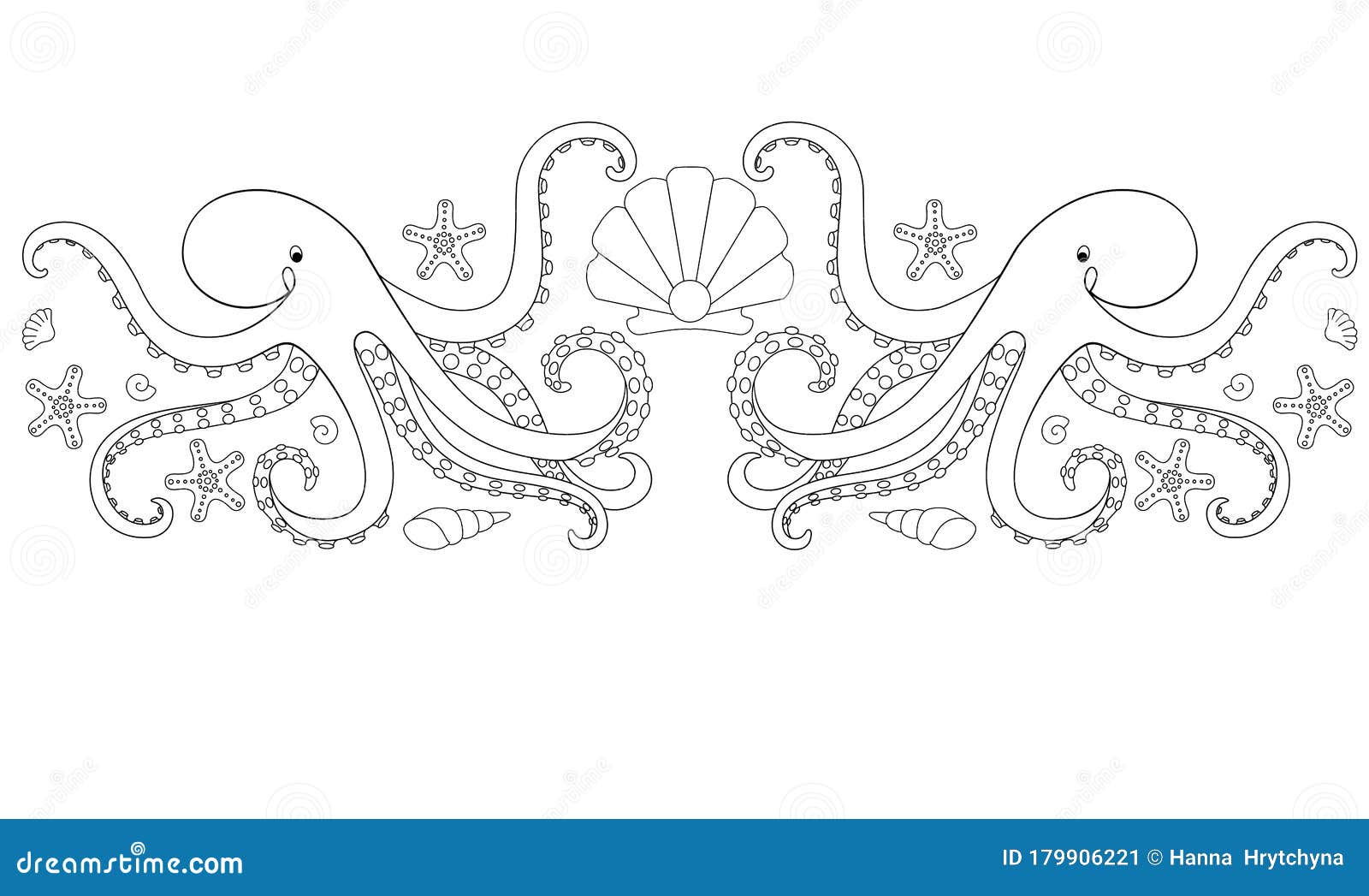 Download Symmetrical Vector Sea Coloring Antistress With Octopuses, Shells, Mollusks, Starfish And A ...