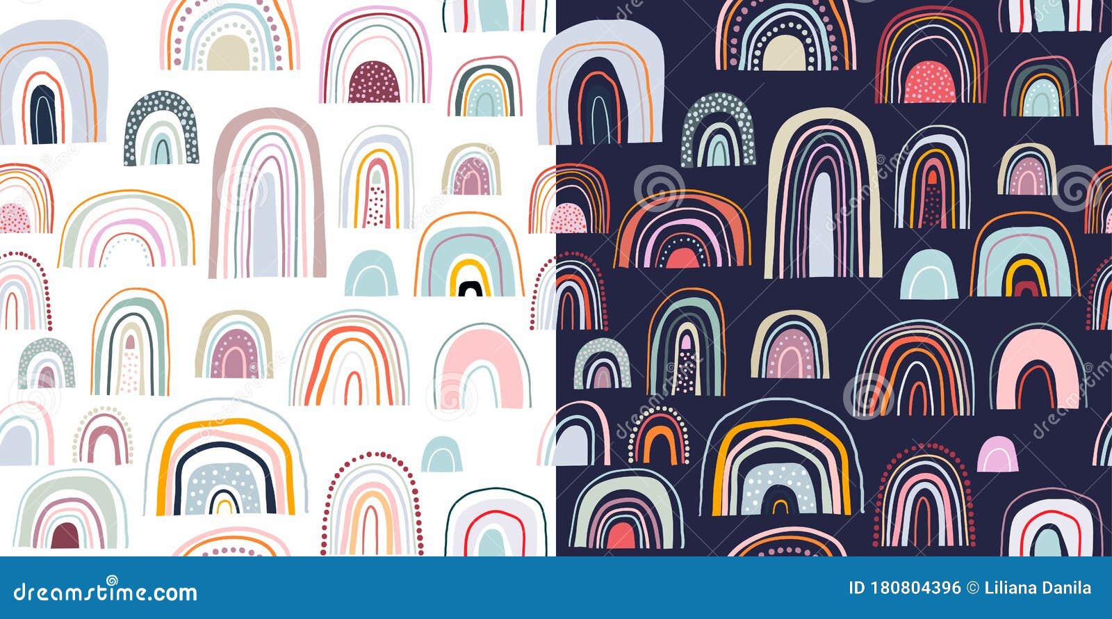 childish seamless patterns set with rainbows,