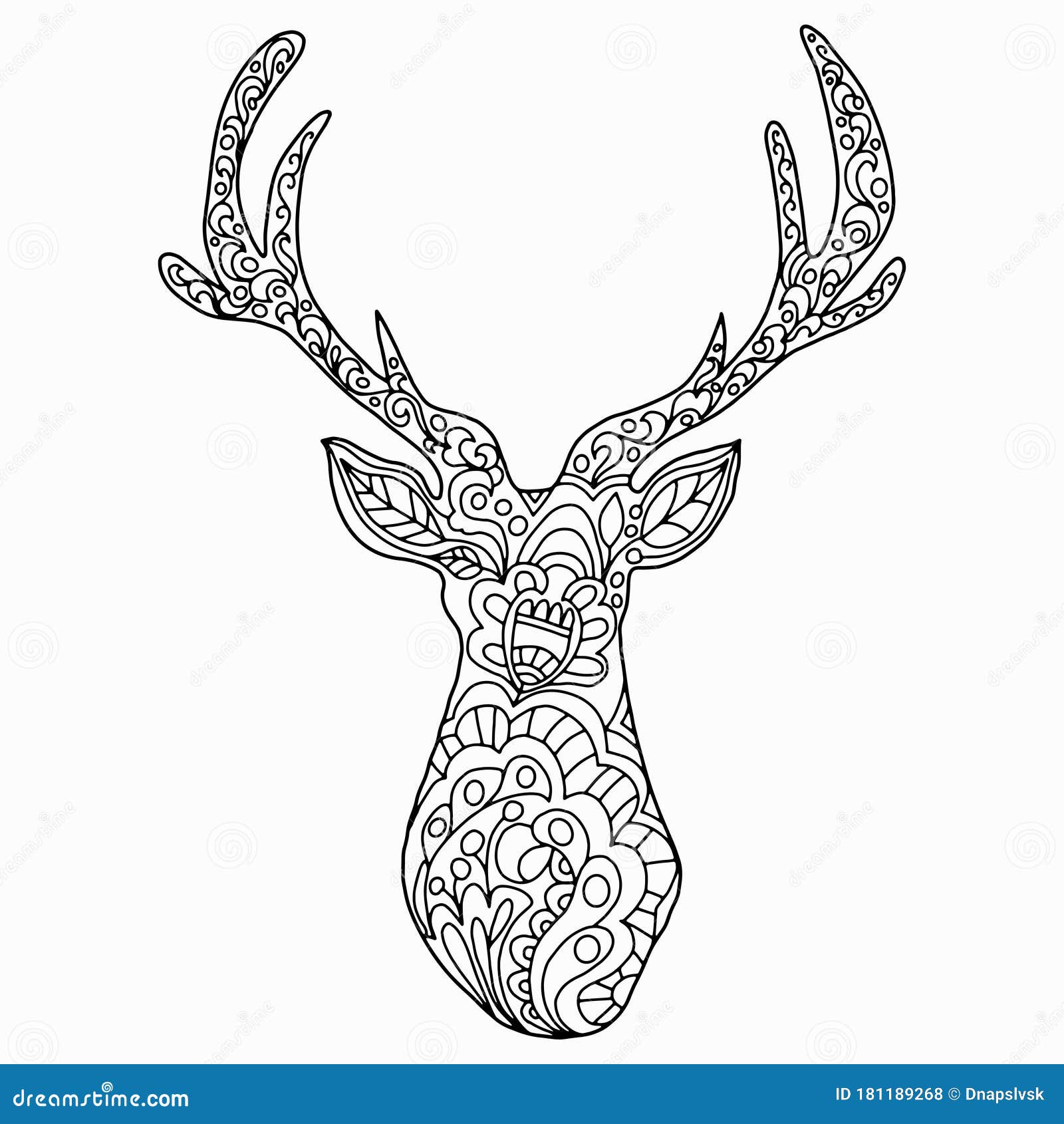 Deer Drawn with Floral Ornament on a White Background for Coloring ...