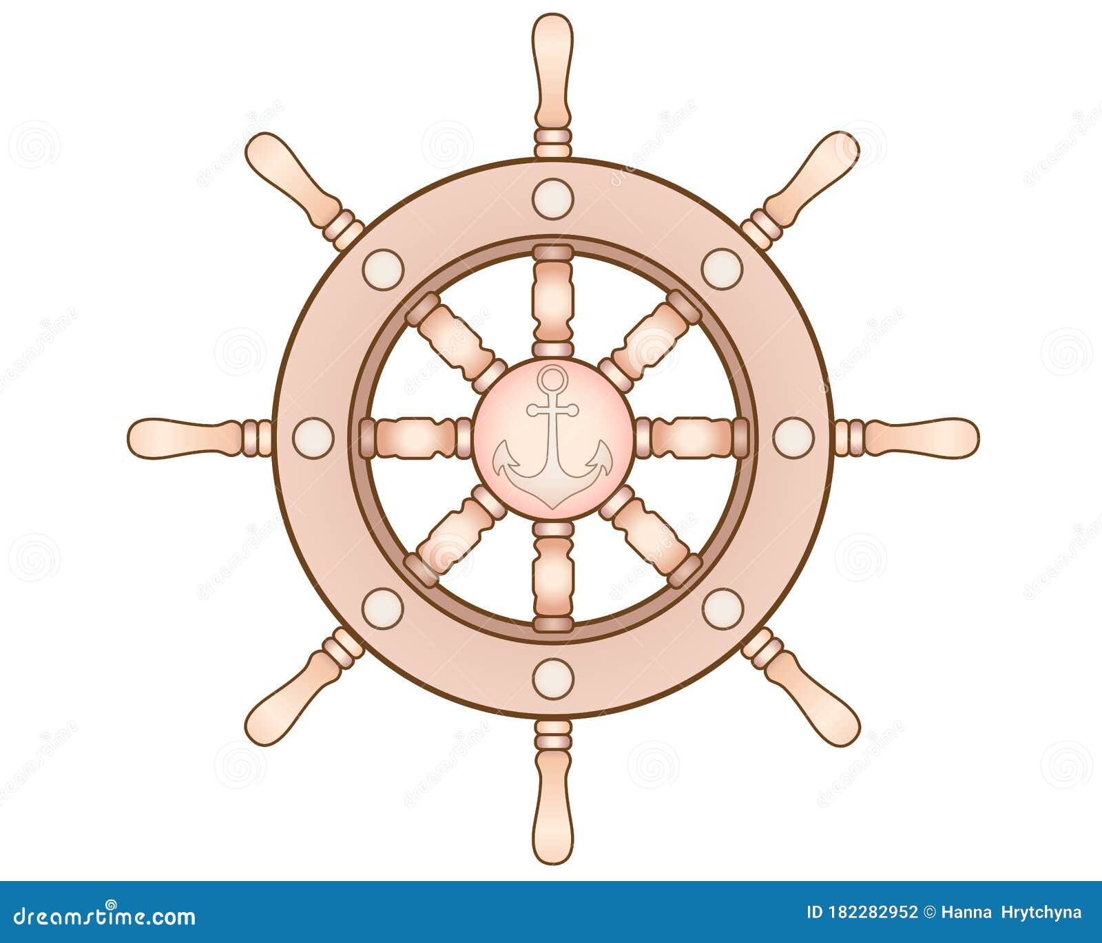 Steering Wheel With An Anchor Vector Full Color Picture. Steering
