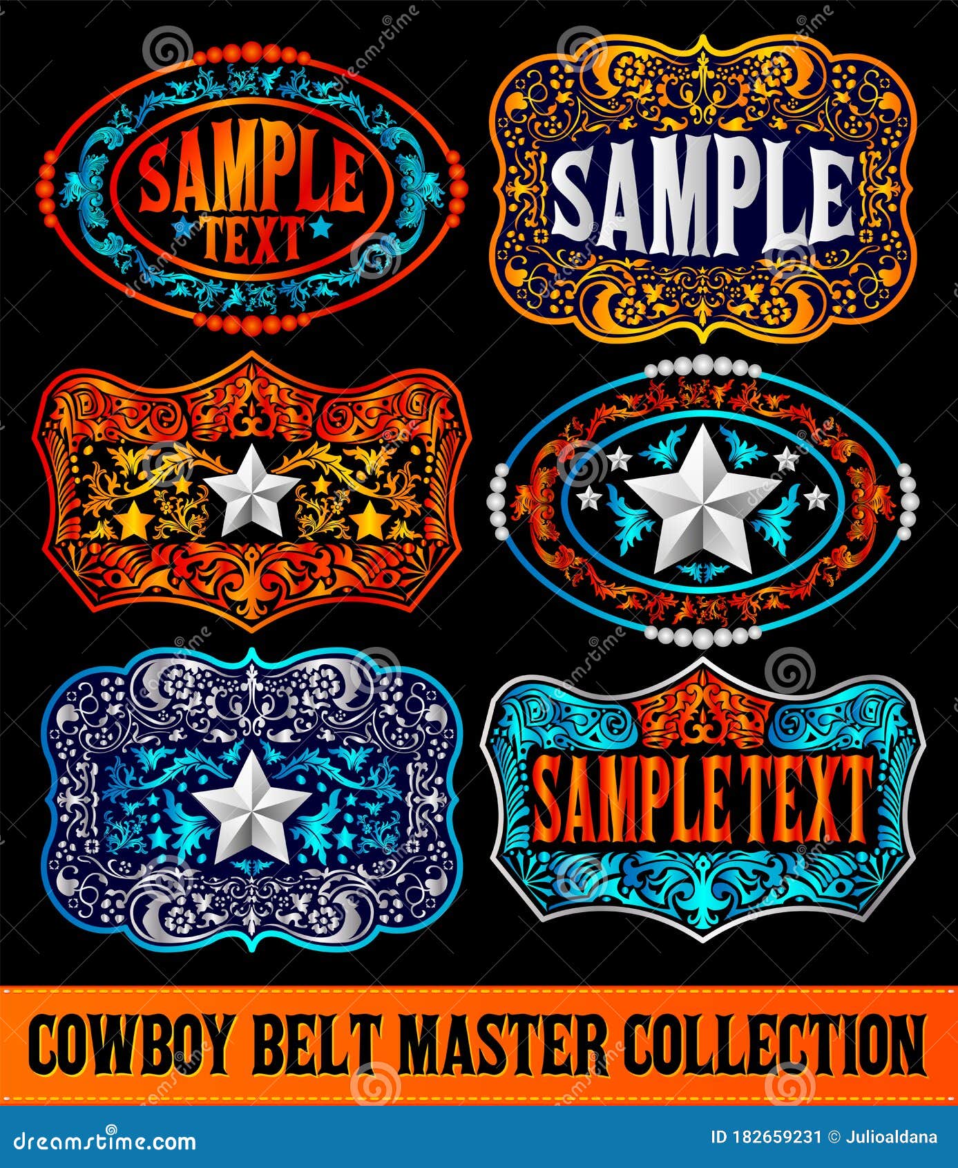 Western Style Cowboy Belt Buckle Label Master Collection Set Stock big-lucky-horseshoe-horse-rider-rodeo-western-cool-belt-buckle-belts