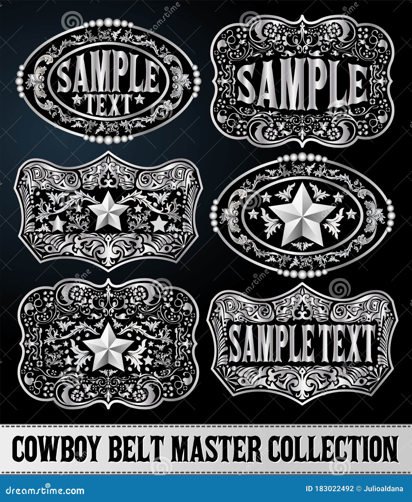 western style cowboy belt buckle label master collection set.