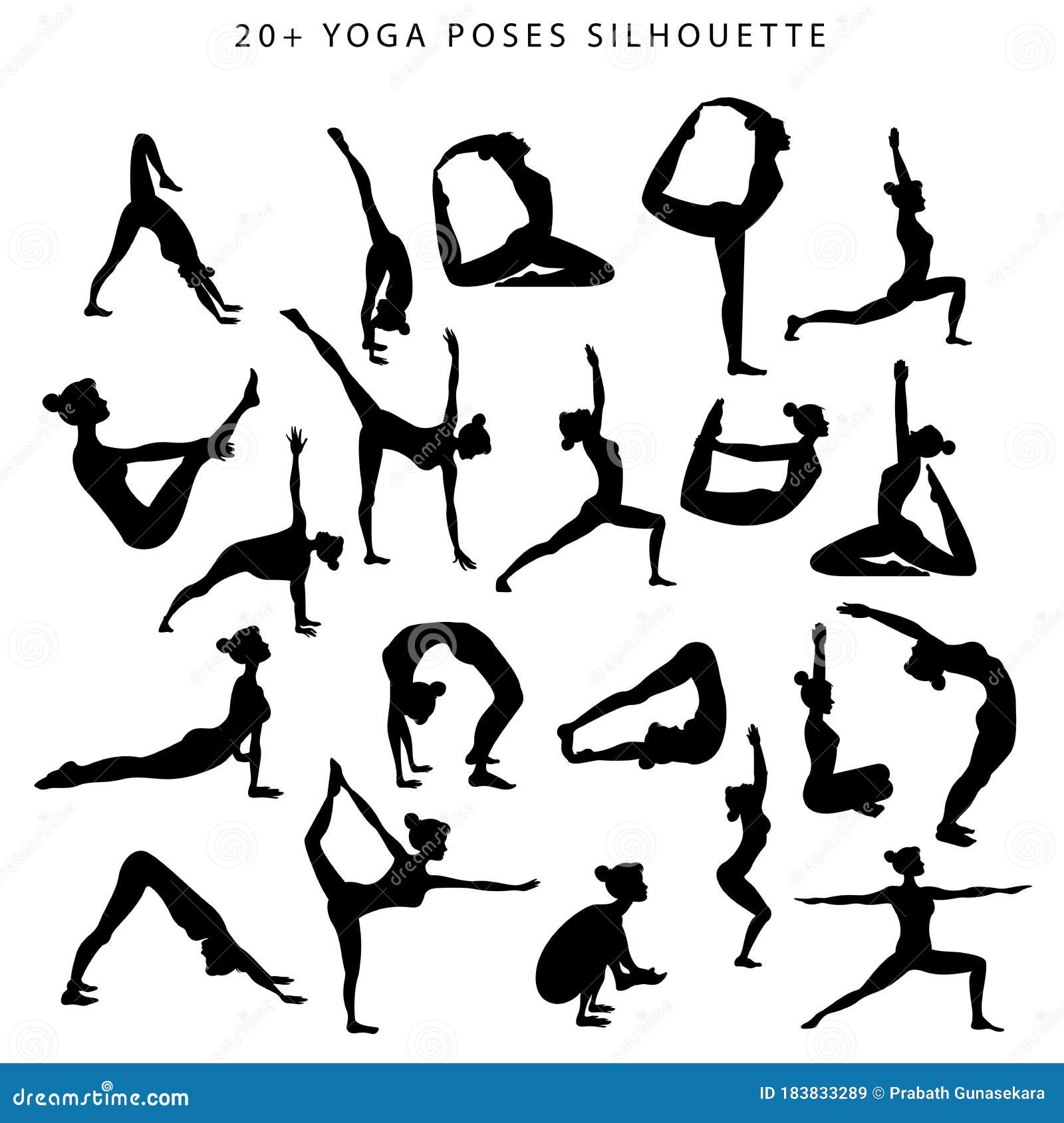 20 yoga poses stick figure line Royalty Free Vector Image