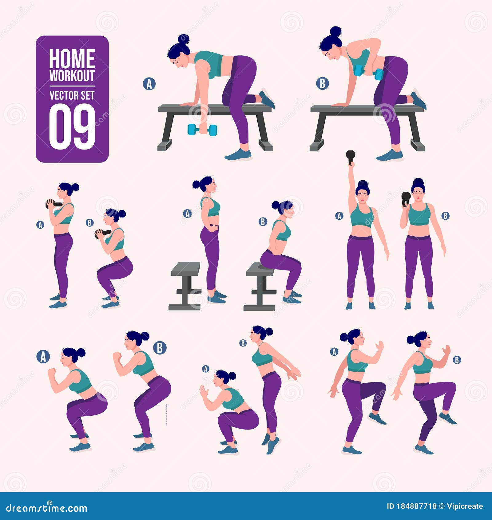 Home Workout Set. Set of Sport Exercises. Exercises with Free Weight