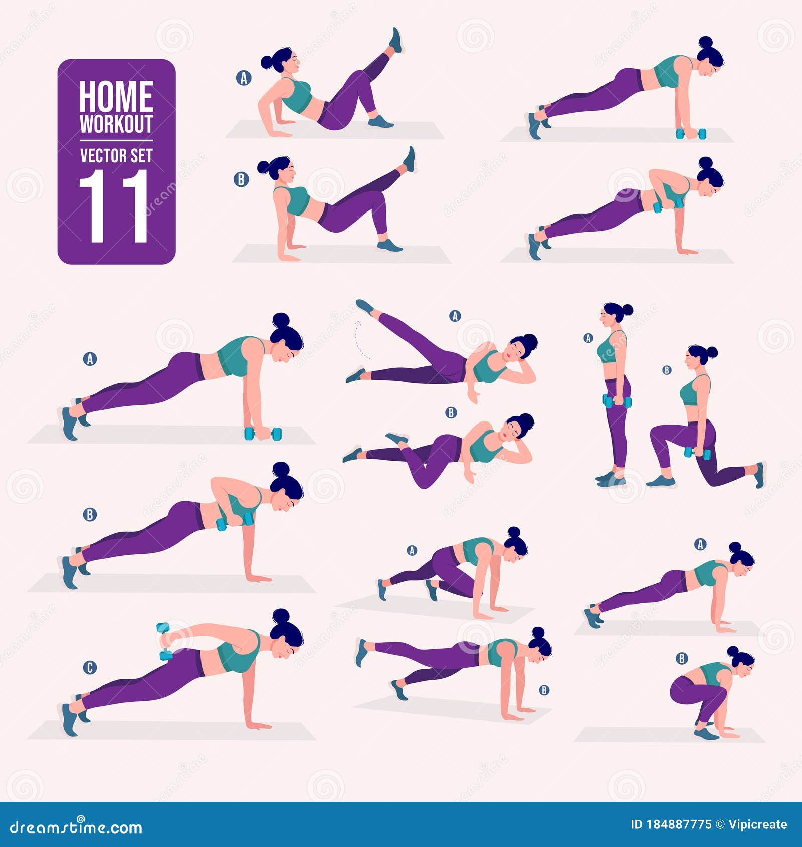 Home Workout Set. Set of Sport Exercises. Exercises with Free Weight