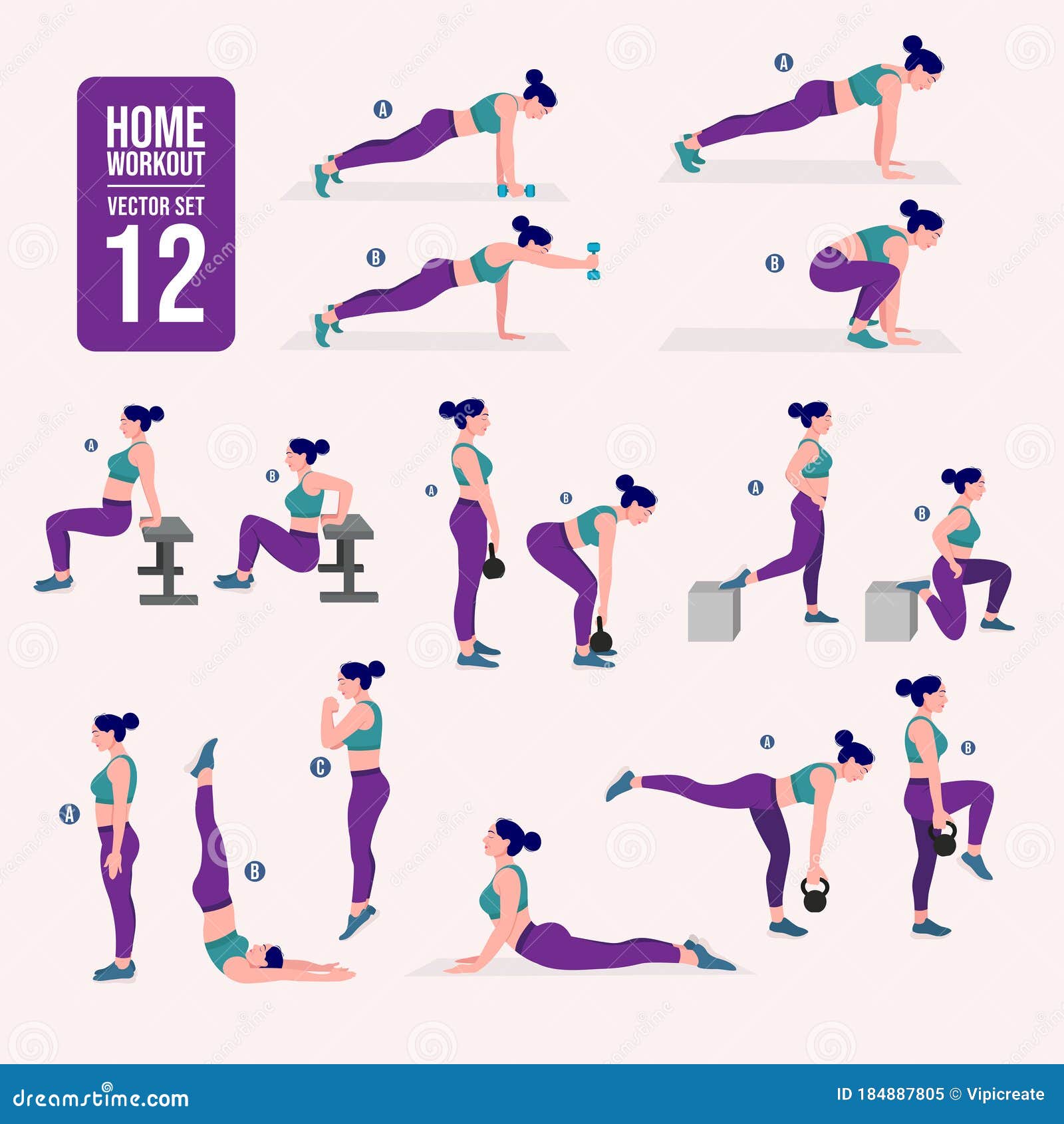 noodsituatie grip token Home Workout Set. Set of Sport Exercises. Exercises with Free  Weight.Illustration of an Active Lifestyle. Woman Doing Fitness and Stock  Vector - Illustration of sign, graphic: 184887805