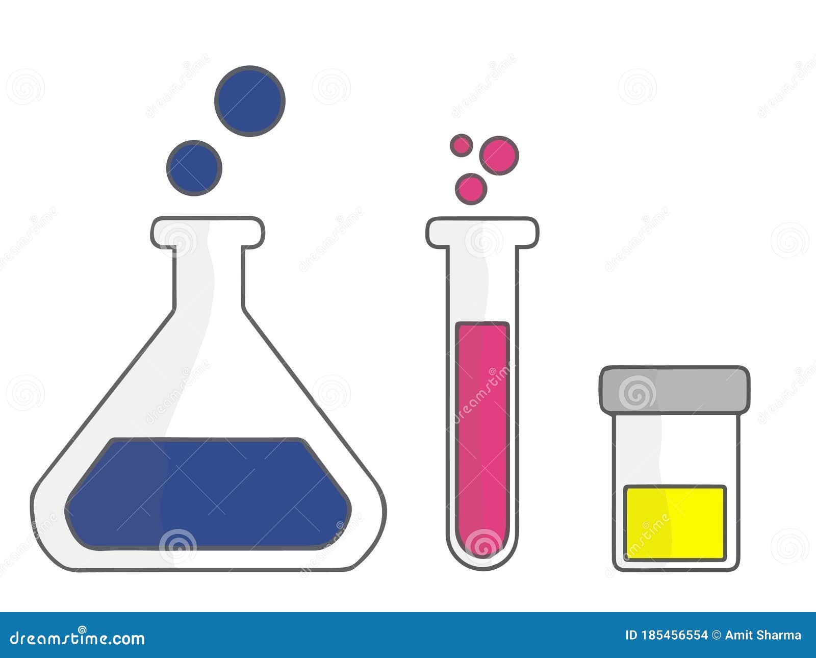 Chemistry Laboratory Glass Equipments, Test Tube, Beaker Fluid Etc... Stock Illustration